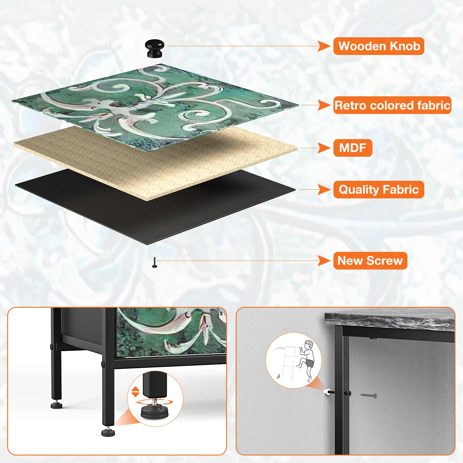 YILQQPER Dresser with 9 Drawers, Tall Storage Dresser with Sturdy Steel Frame, Wood Top (Floral Painted)  Chest of Drawers for Closet, Living Room, Adult and Children's Bedroom, Black - Inhomebuy