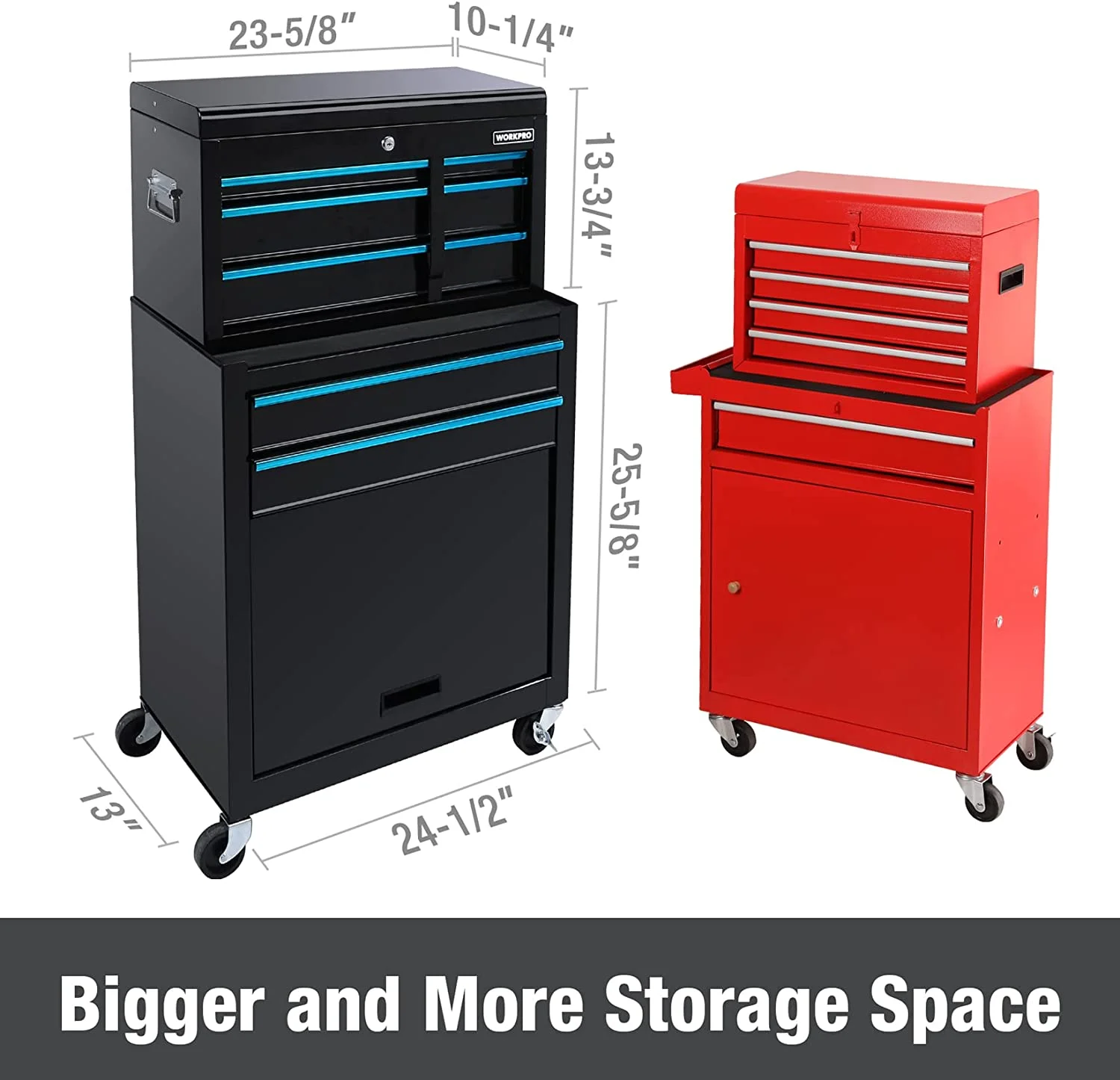 WORKPRO 24.5 Inch 5-Drawer Rolling Tool Chest, Sliding Metal Drawer Rolling Tool Storage Cabinet, Removable Toolbox Organizer for Workshop, Garage - Inhomebuy