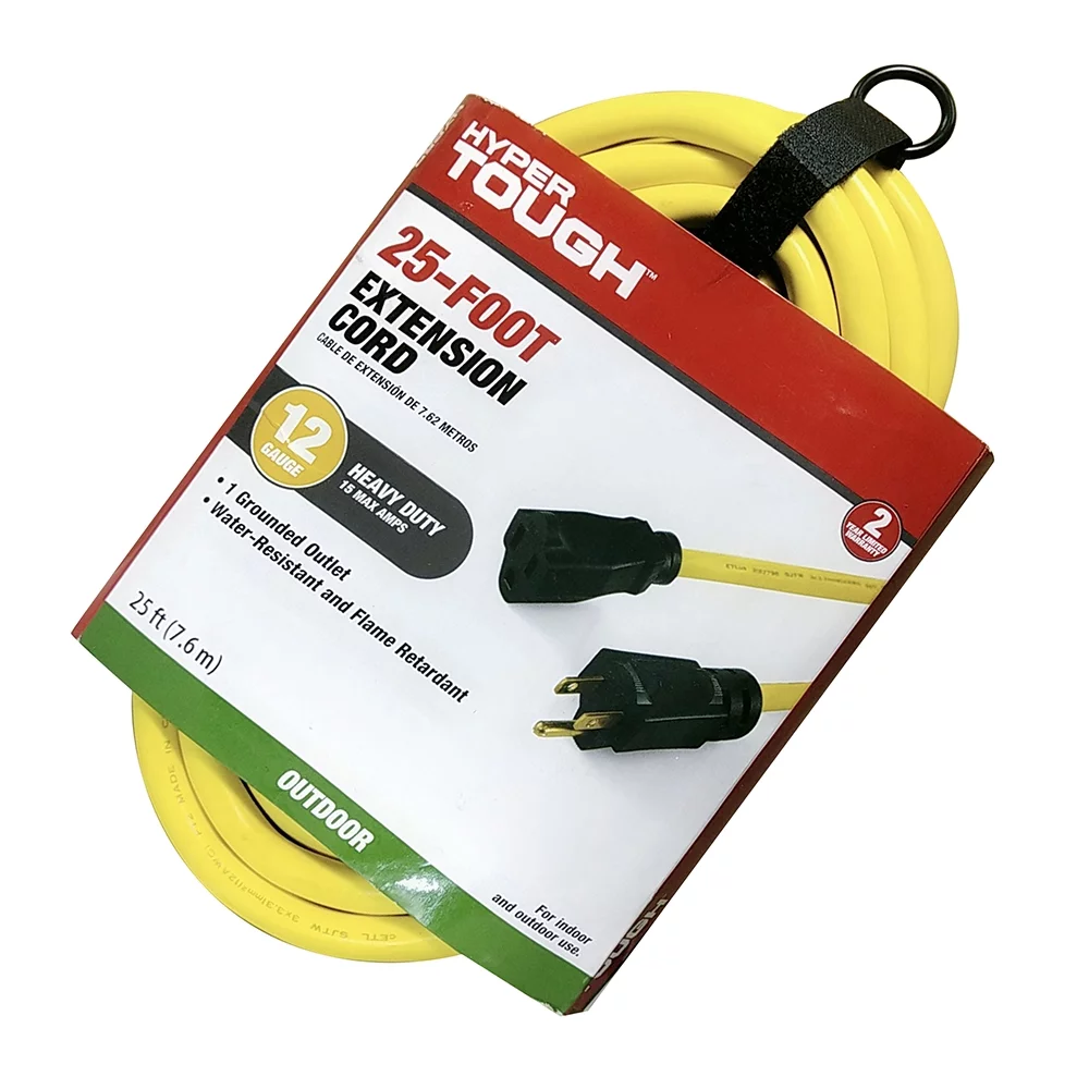Hyper Tough 25FT 12/3 Extension Cord Yellow For Outdoor Use - Inhomebuy