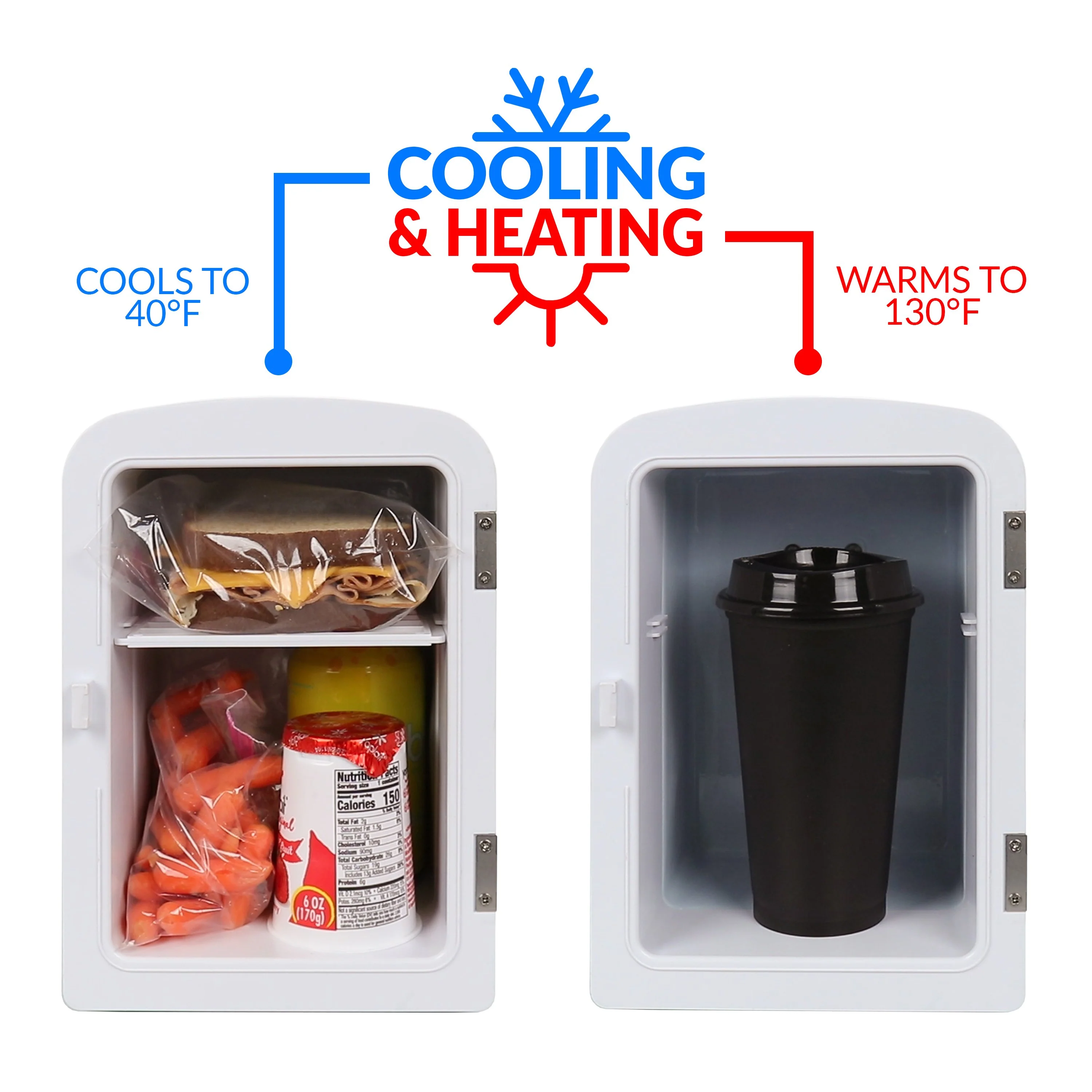 Retro 6-Can Personal Cooling and Heating Refrigerator with Display Window & Carry Handle, Aqua - Inhomebuy
