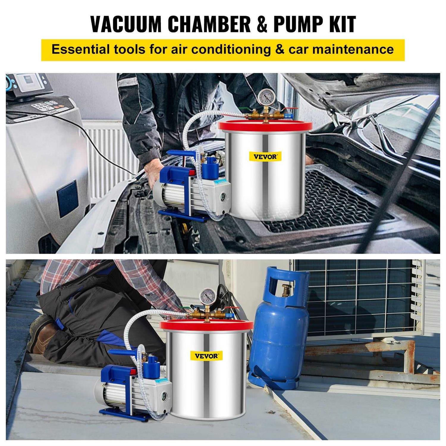 VEVOR Vacuum Chamber with Pump 5 Gallon Chamber 5 Single Stage Rotary Vane Vacuum Pump - Inhomebuy