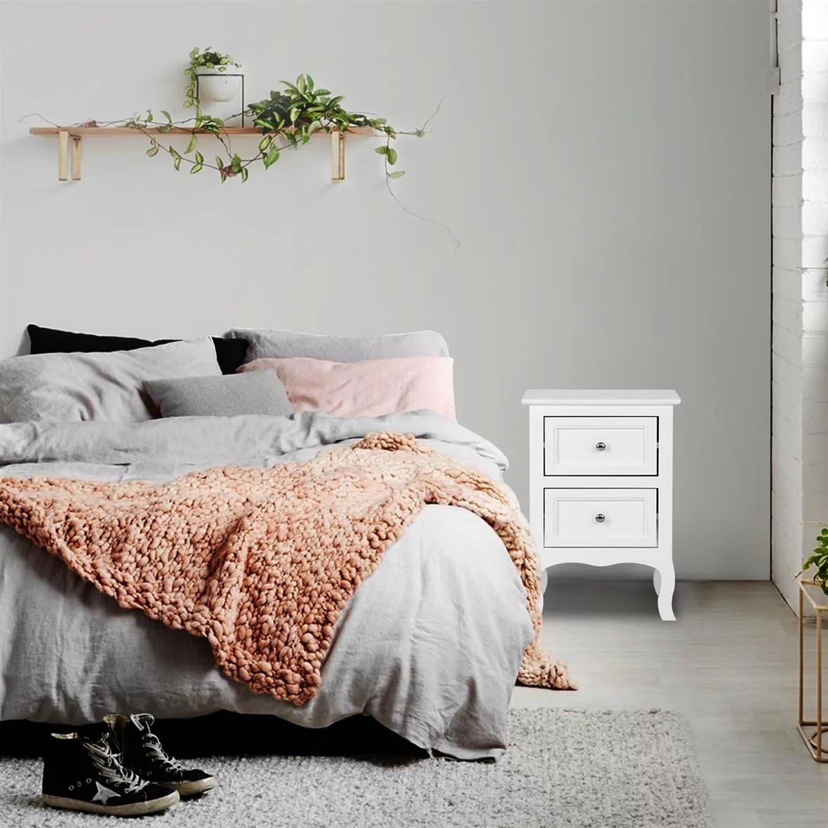 UBesGoo Nightstand End Table with 2 Drawer,White Finish - Inhomebuy