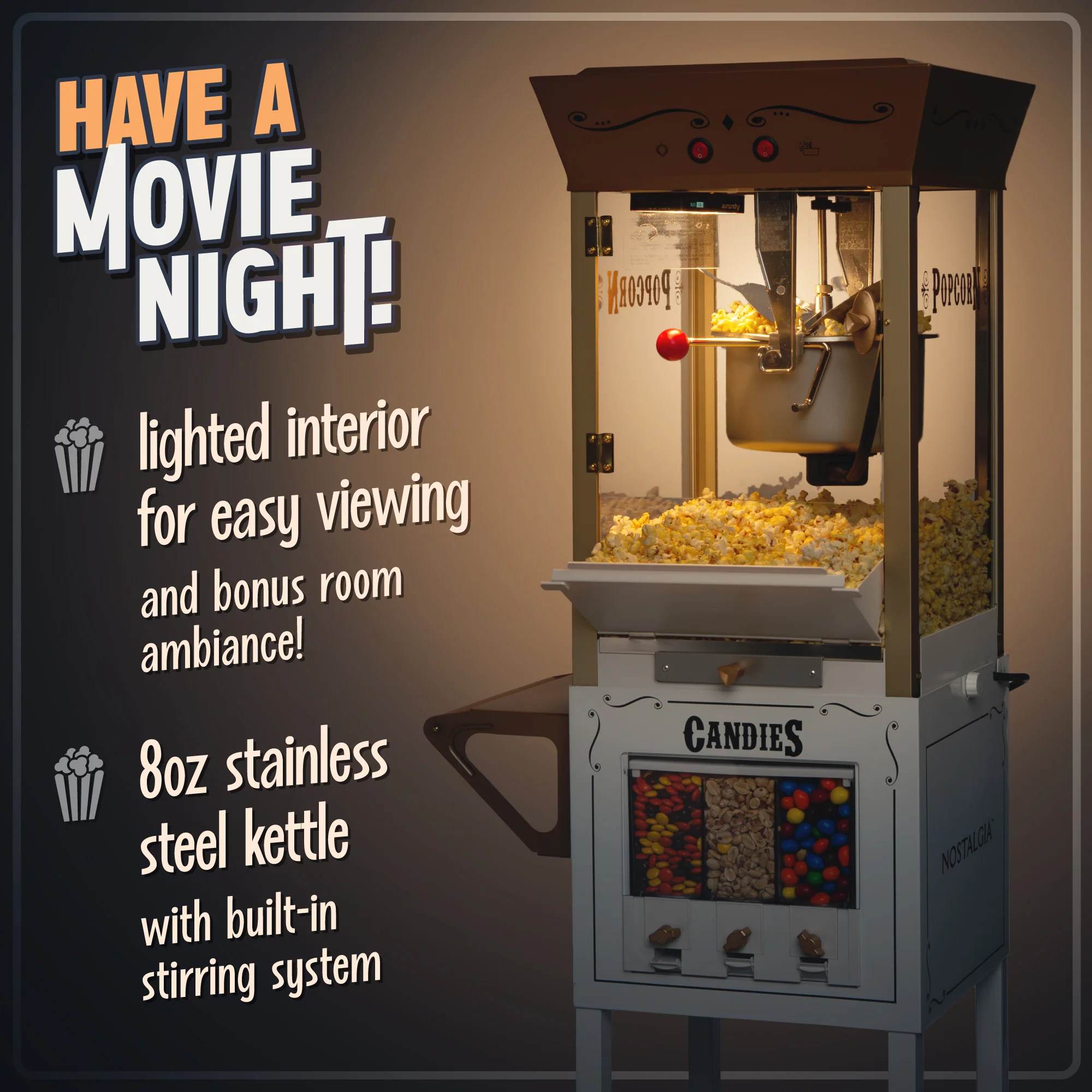Candy & Snack Dispensing 8 Oz. Popcorn Cart - Inhomebuy