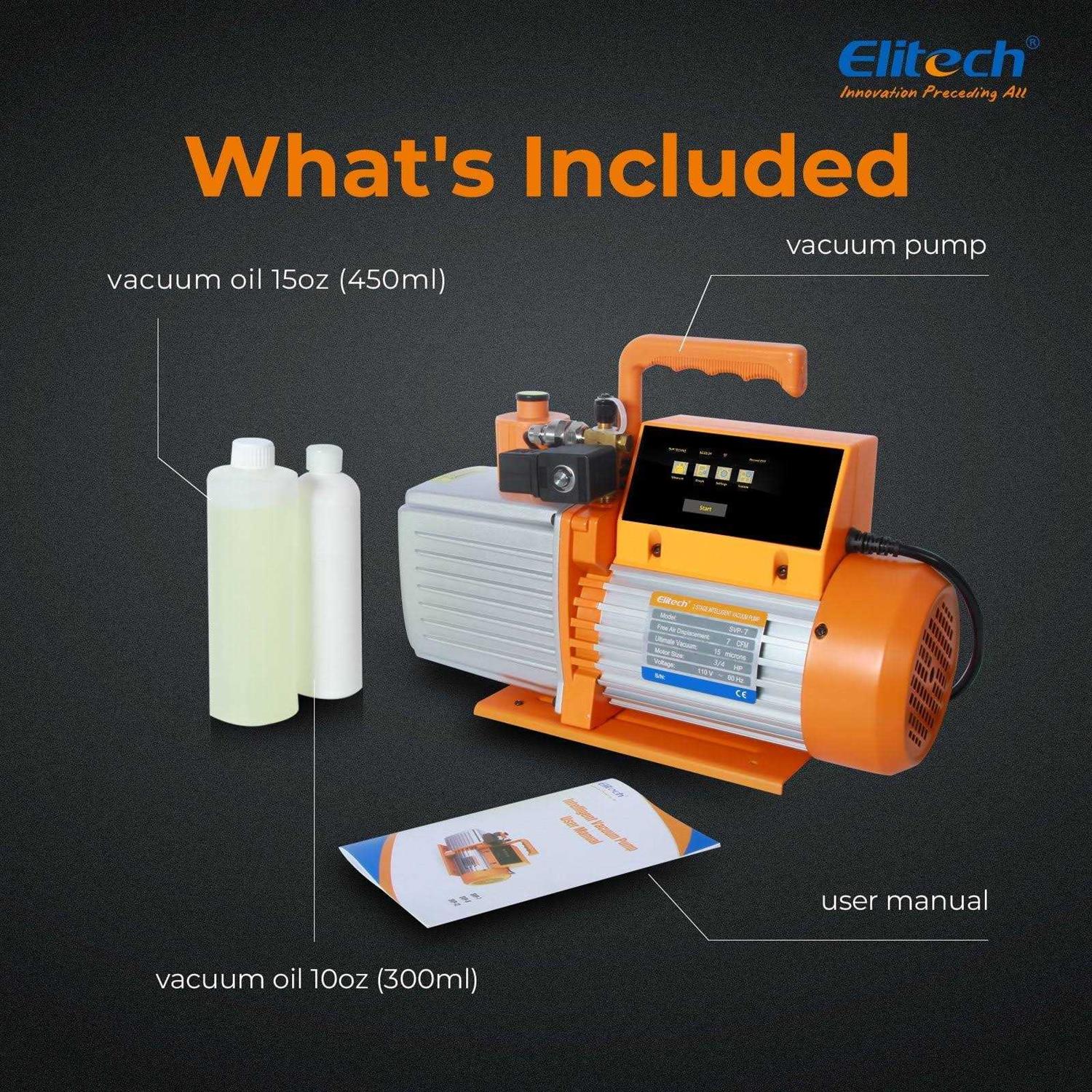 Elitech Intelligent HVAC Vacuum Pump 7 CFM 2 Stage Vacuum Gauge App Control - Inhomebuy