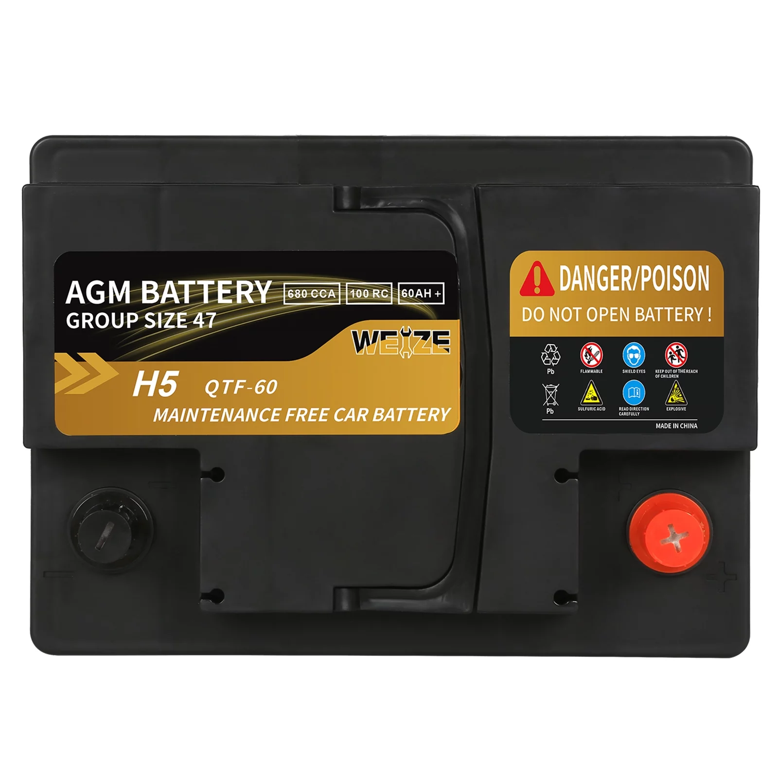 Weize Platinum AGM Battery BCI Group 48-12v 70ah H6 Size 48 Automotive Battery, 120RC, 760CCA, 36 Months Warranty - Inhomebuy