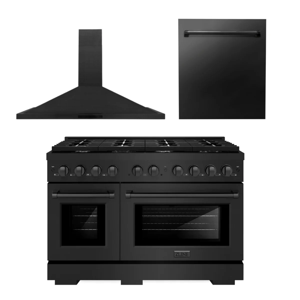 ZLINE Appliance Package - 48 in. Gas Range, Range Hood, Dishwasher in Black, 3KP-SGRBRH48-DW - Inhomebuy