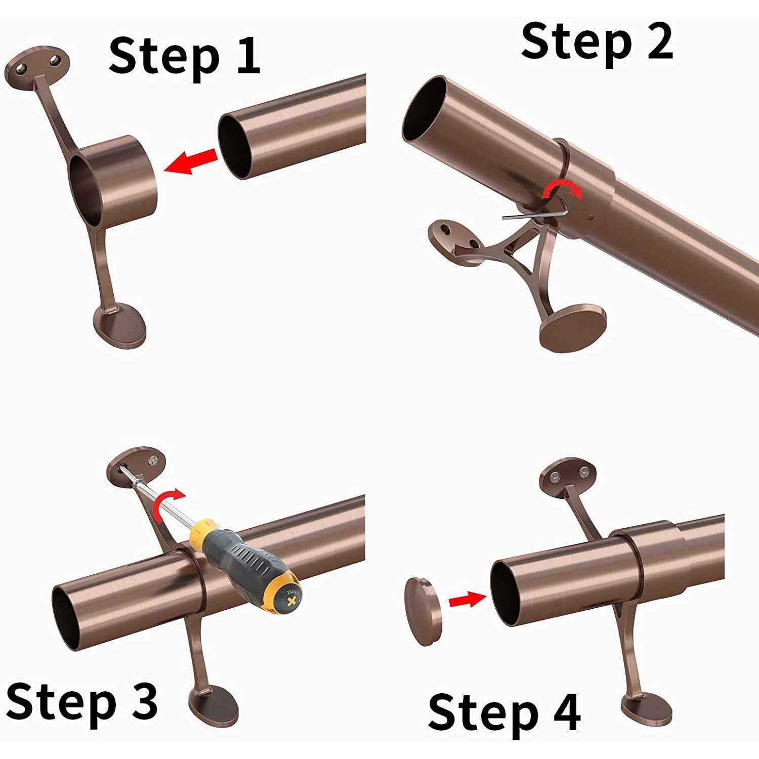 Muzata Bar Foot Rail Kit Undercounter Mount Hardware and Tubing Complete Kit 2” OD - Inhomebuy