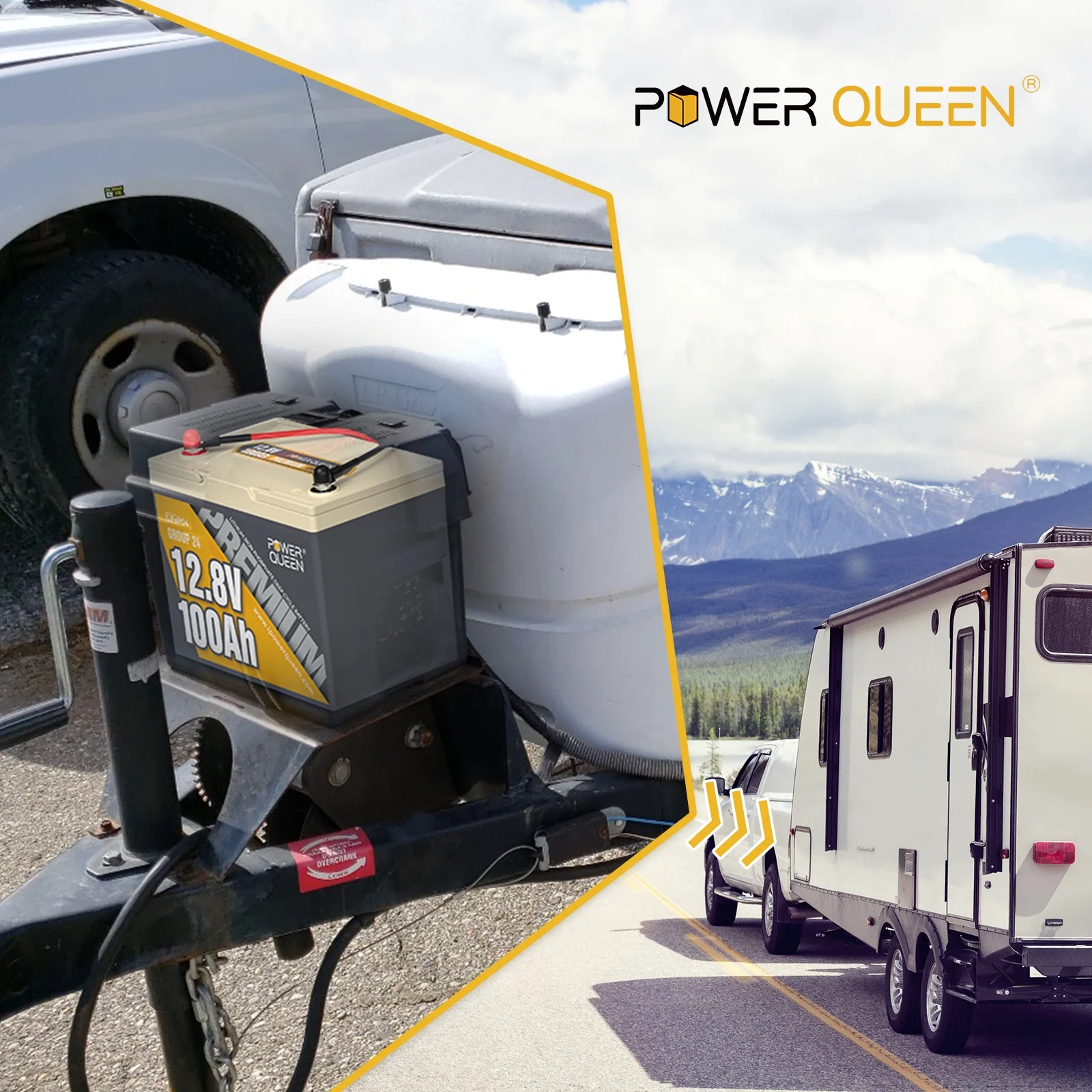 Power Queen 12V 100Ah Premium LiFePO4 Battery Fits Group 24 Battery Box, 1280Wh Lithium Battery with 100A BMS, Perfect for Trailer RV, Marine, Solar Power System - Inhomebuy