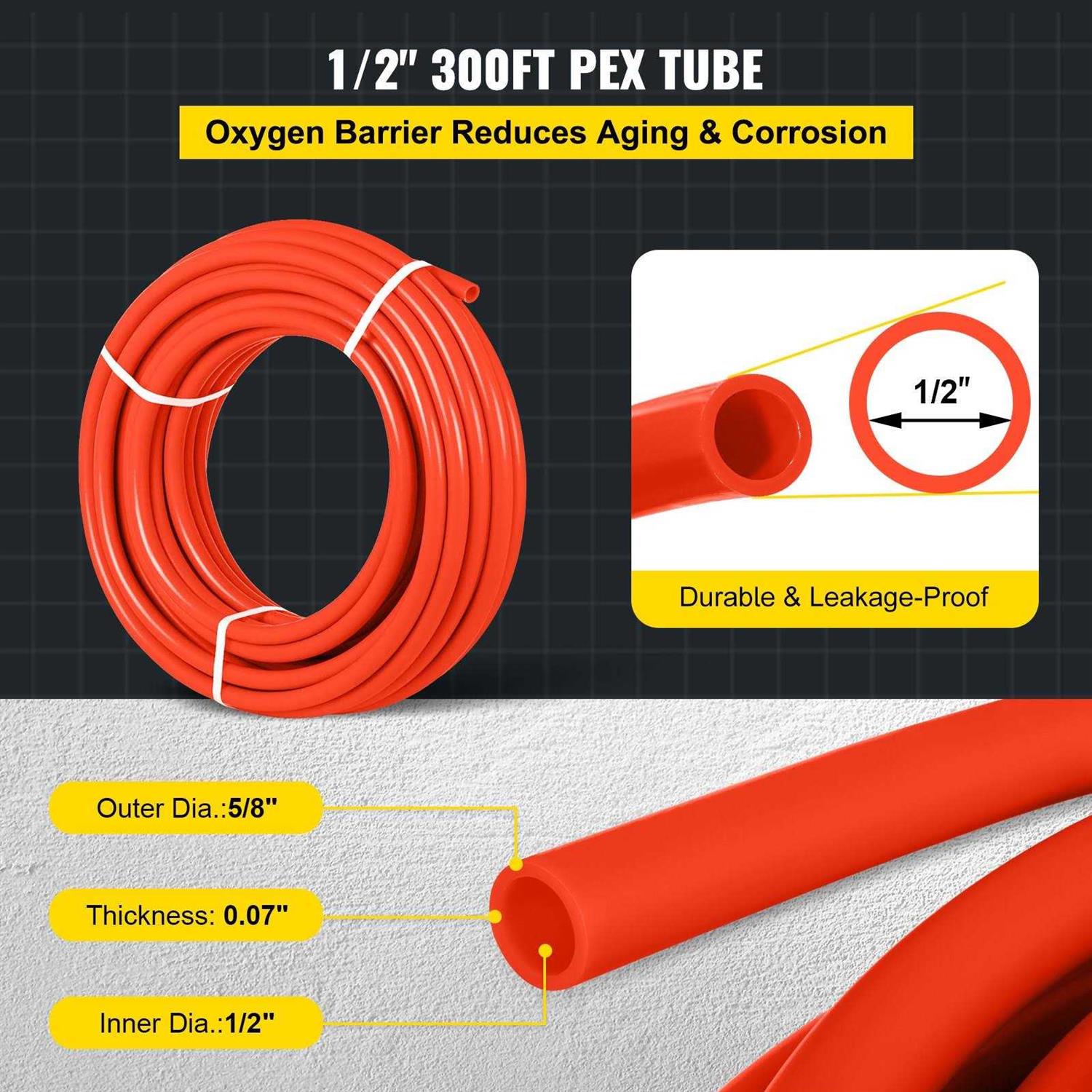 VEVOR PEX Tubing Oxygen Barrier PEX-B Radiant Floor Heating PEX Pipe PEX Tube - Inhomebuy
