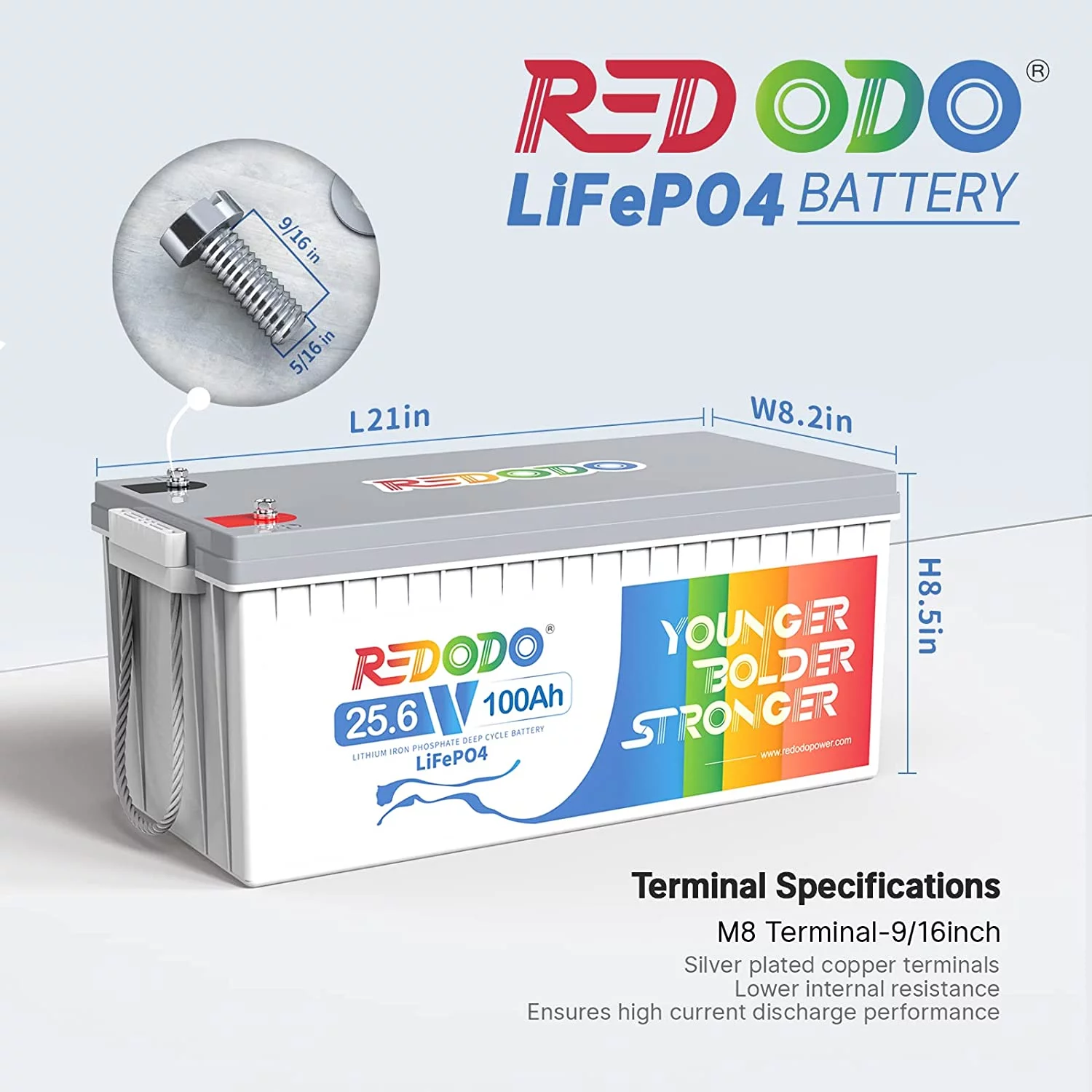 Redodo 24V 100Ah LiFePO4 Lithium Battery Max. 2560W Power Output Built in 100A BMS for RV, Trolling Motor, Solar off-Grid System, Marine - Inhomebuy