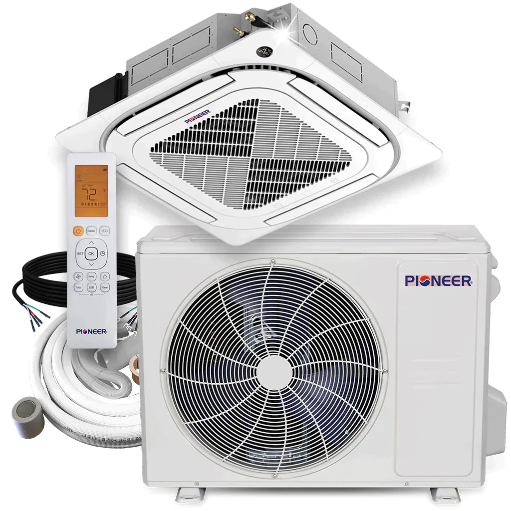 Pioneer® 24,000 BTU 20.7 SEER 8-Way Slim Cassette Mini-Split Air Conditioner Heat Pump System with 50 ft. Line Sets, CYB024GMFILCBD-50 - Inhomebuy