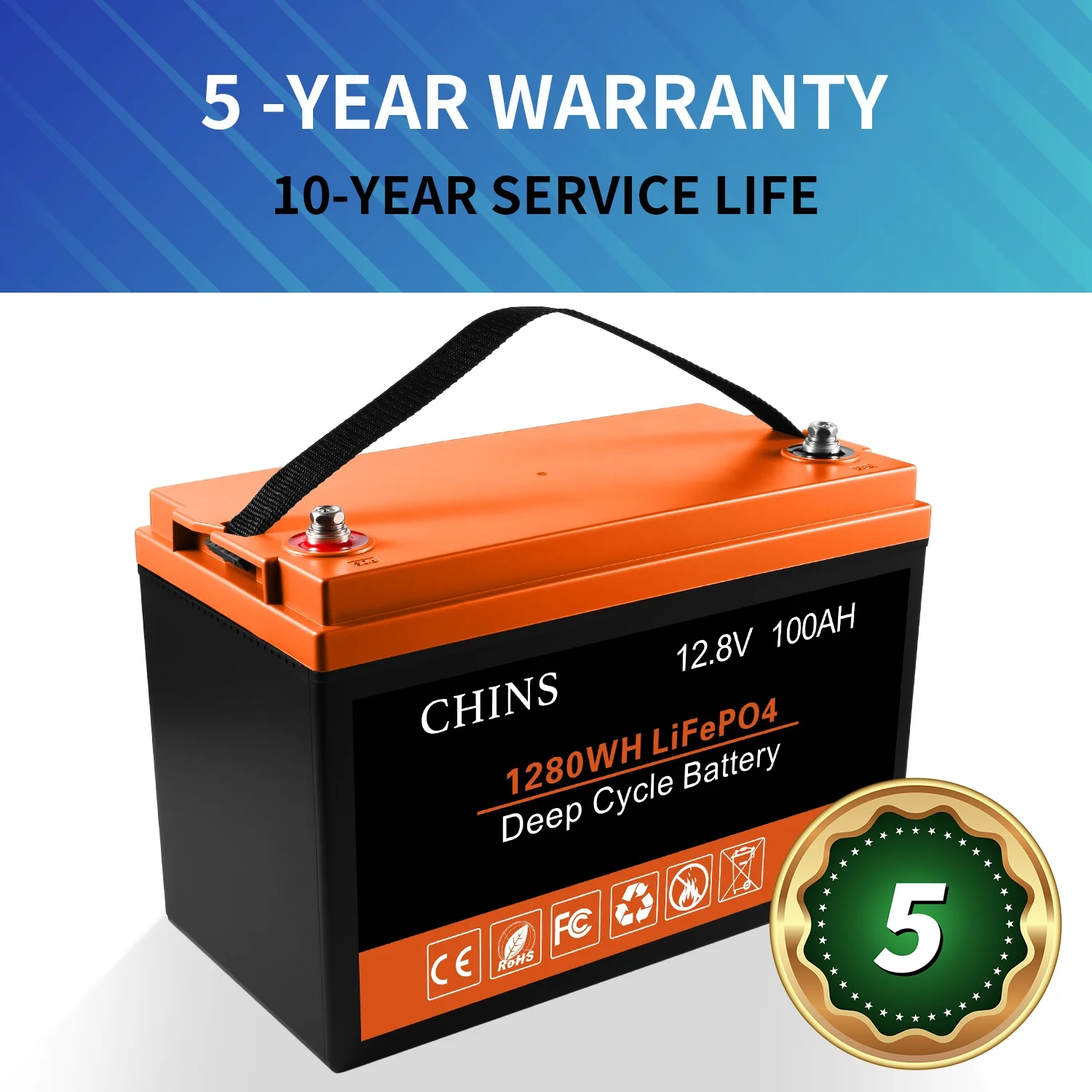 CHINS LiFePO4 Lithium Iron Battery 12V 100Ah for Boat Fishing - Inhomebuy
