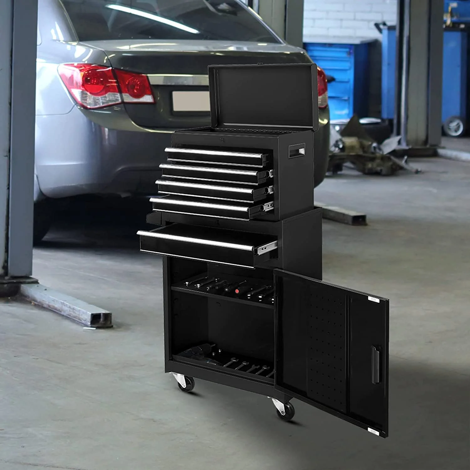 TUFFIOM 5-Drawer Rolling Tool Chest, Tool Storage Cabinet with Adjustable Shelf, Tool Organizer Box - Inhomebuy