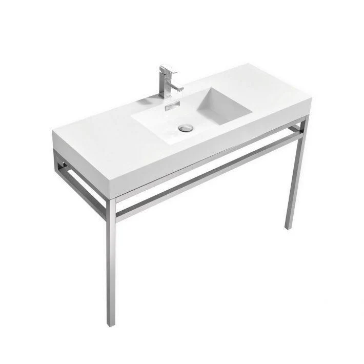 KubeBath Haus 48 in. Stainless Steel Console w/ White Acrylic Sink - Chrome, CH48 - Inhomebuy