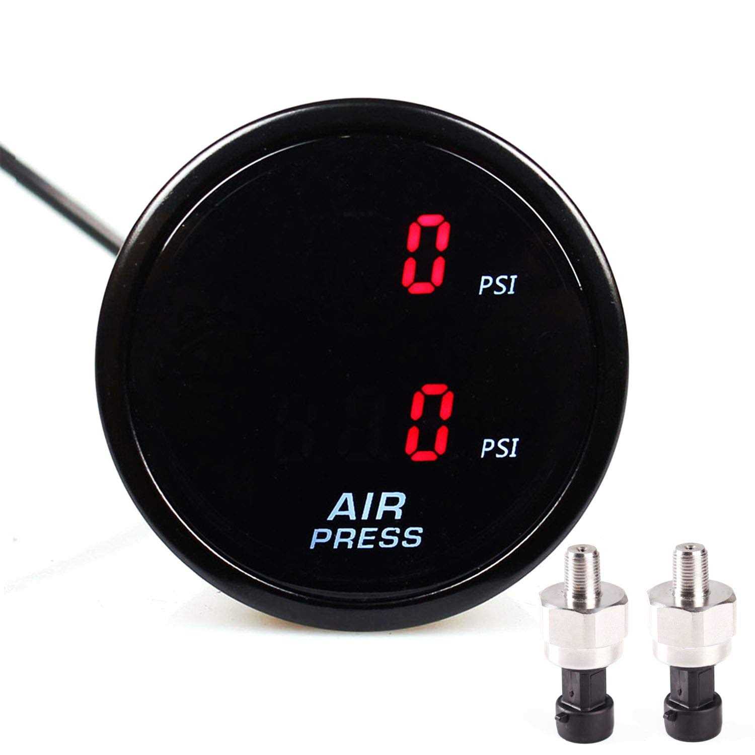 Dual Air Bag Suspension Pressure Gauge Kit Red Digital 290psi with 2pcs 1/8npt Electrical Sensors - Inhomebuy