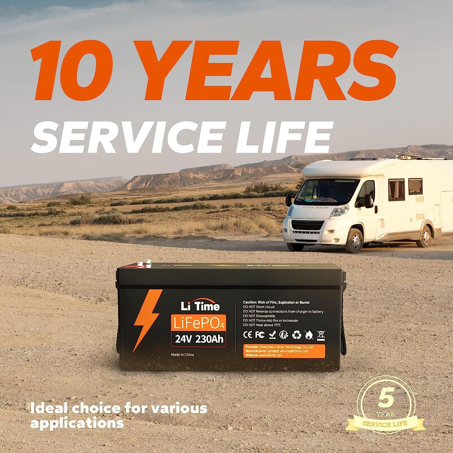 LiTime 24V 230Ah LiFePO4 Iron Battery 5888W Continuous Output Power IP65 Lithium Battery for Solar Power Back up Energy RV Marine - Inhomebuy