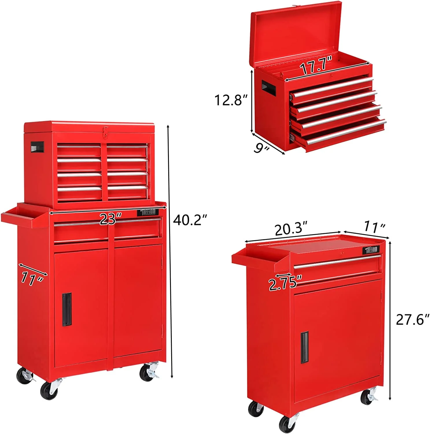 TUFFIOM 5-Drawer Rolling Tool Chest, Tool Storage Cabinet with Adjustable Shelf, Tool Organizer Box - Inhomebuy