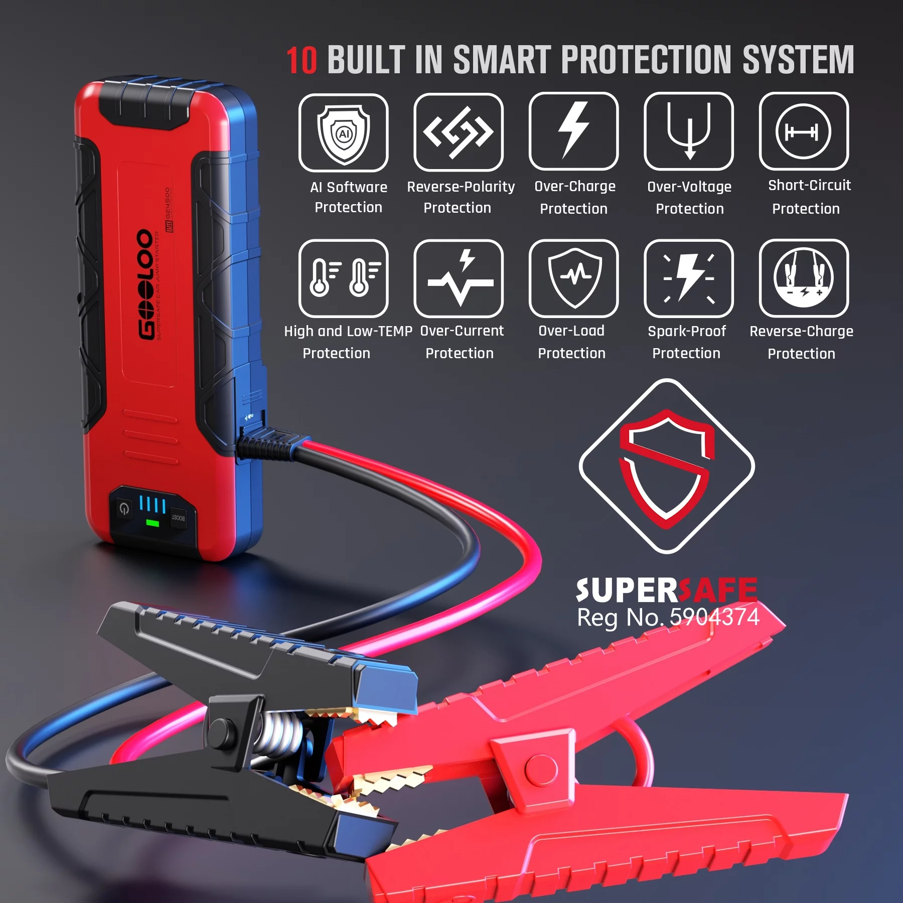 GOOLOO Car Battery Jump Starter,4500A Peak Jump Starter with USB Quick Charge (for 10L Gas or Up to 8L Diesel),GE4500 12V Jumper Pack with LED Light Powerful - Inhomebuy