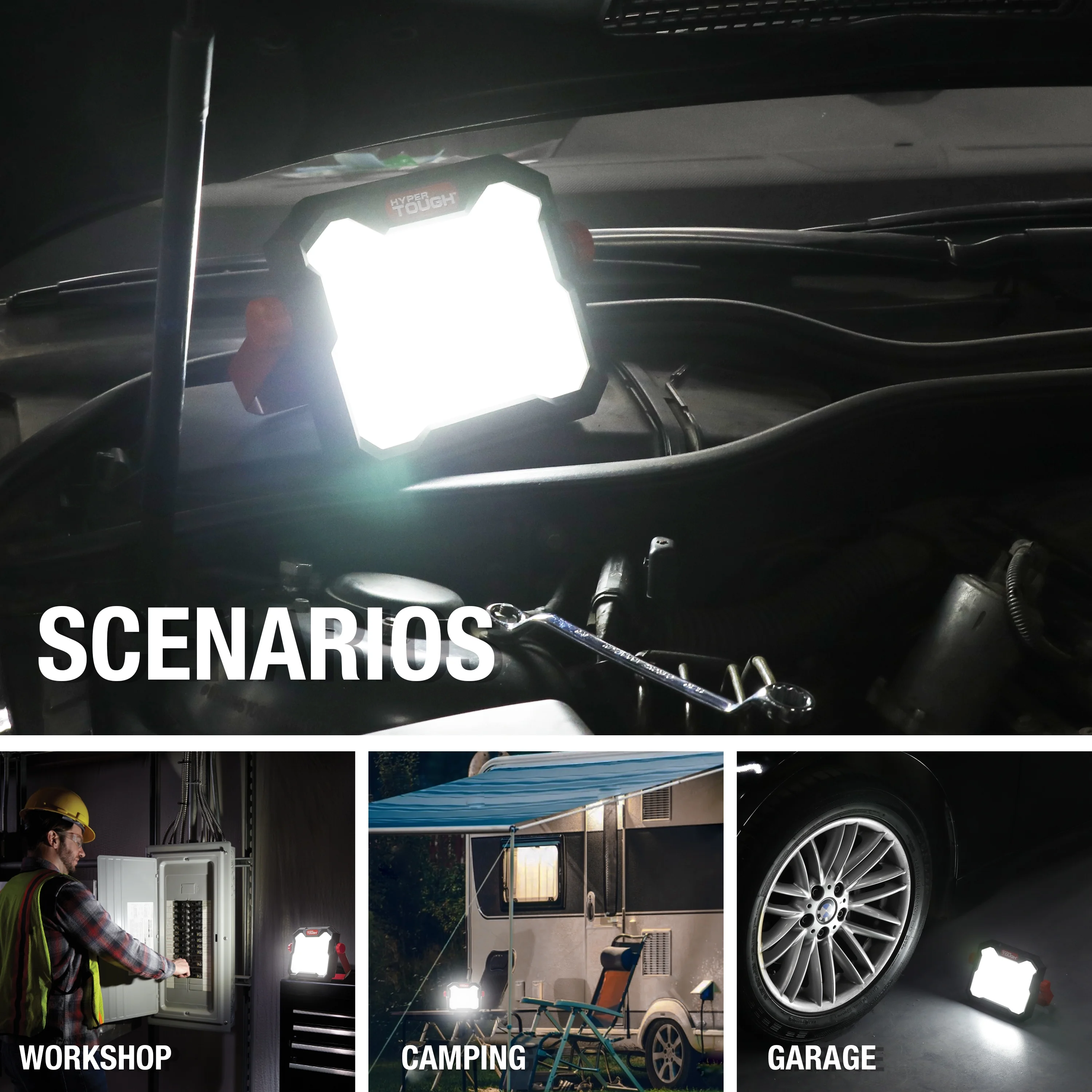 Hyper Tough 50W LED 5000 Lumen Rechargeable Free Standing Light, Handheld Portable Work Light - Inhomebuy