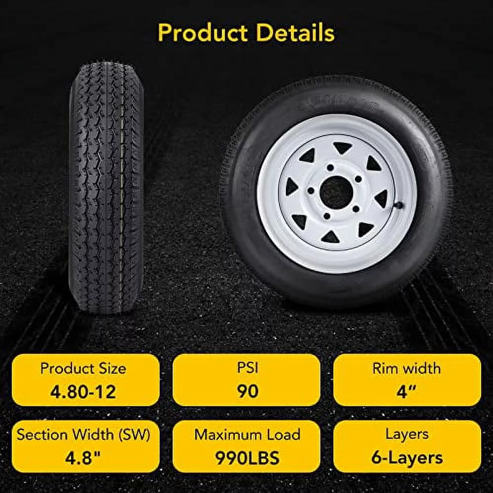 Tookss 2 Packs 5.30-12 5.30x12 530-12 5.30-12 Trailer Tires with 12 inch Rims, 5 Lug on 4.5'', LoadC, 6PR - Inhomebuy