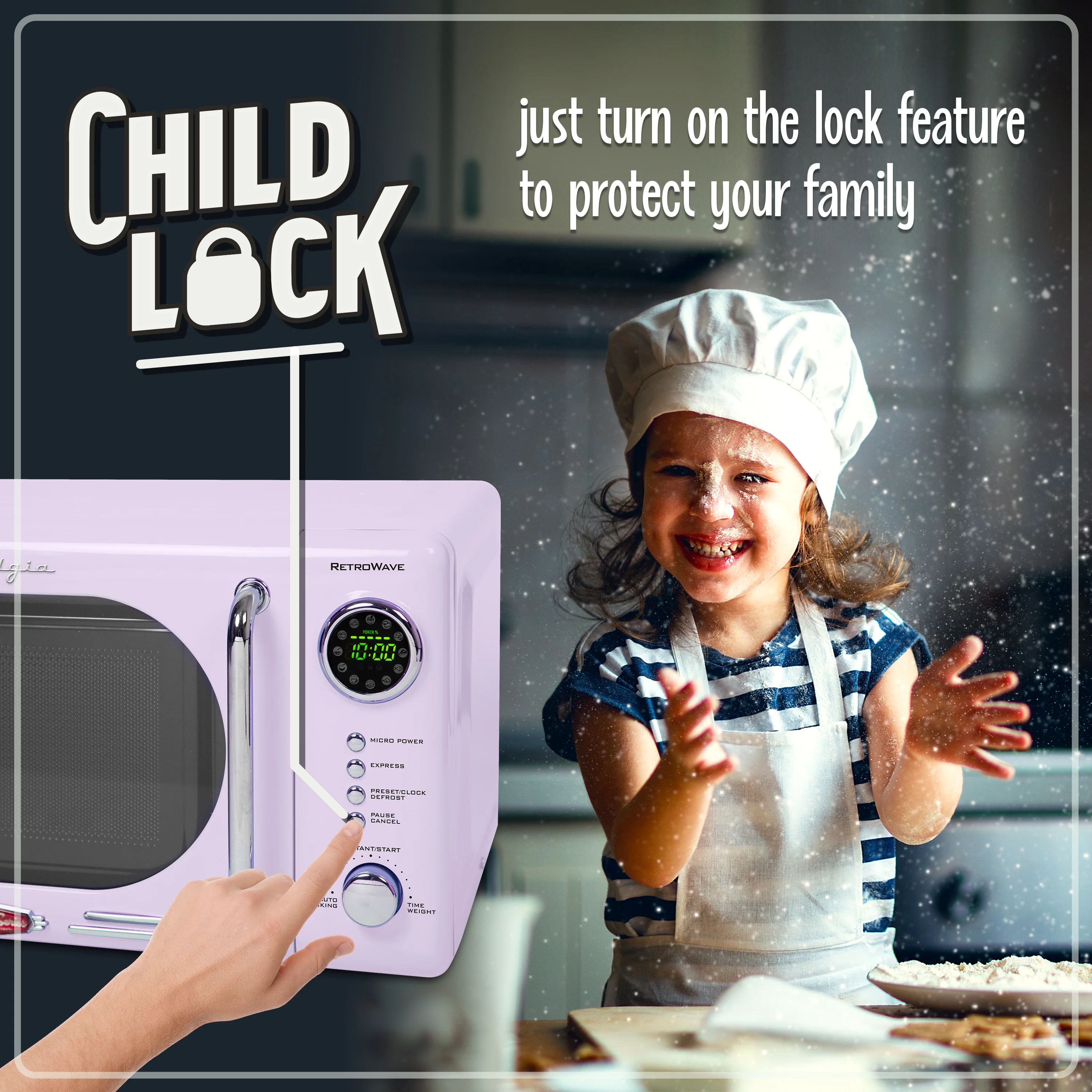 Retro 0.7 Cubic Foot 700-Watt Countertop Microwave Oven - Lavender - Inhomebuy