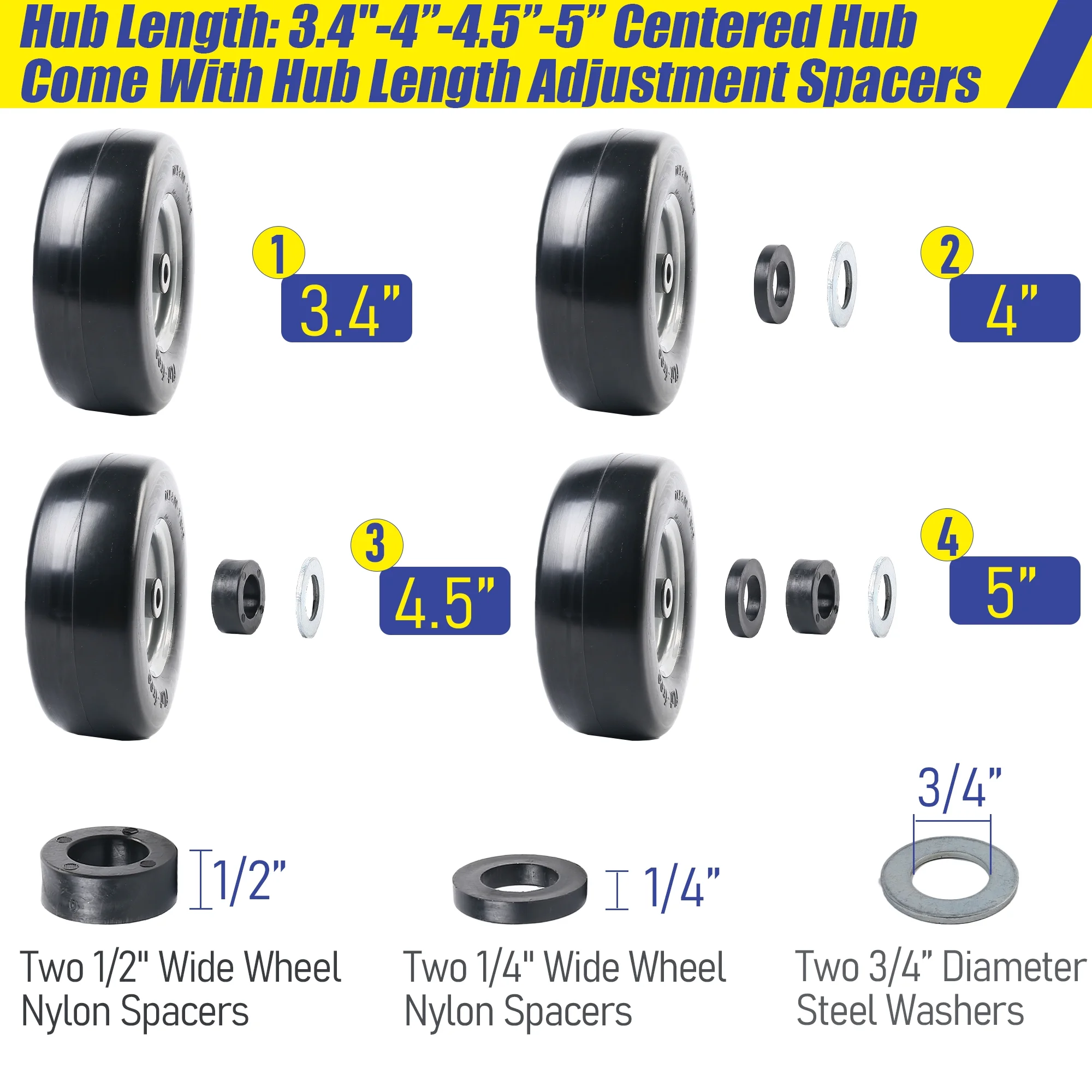 LotFancy 11x4.00-5” Flat Free Lawn Mower Tire and Wheel, Smooth Tread Tire for Zero Turn Mowers - Inhomebuy
