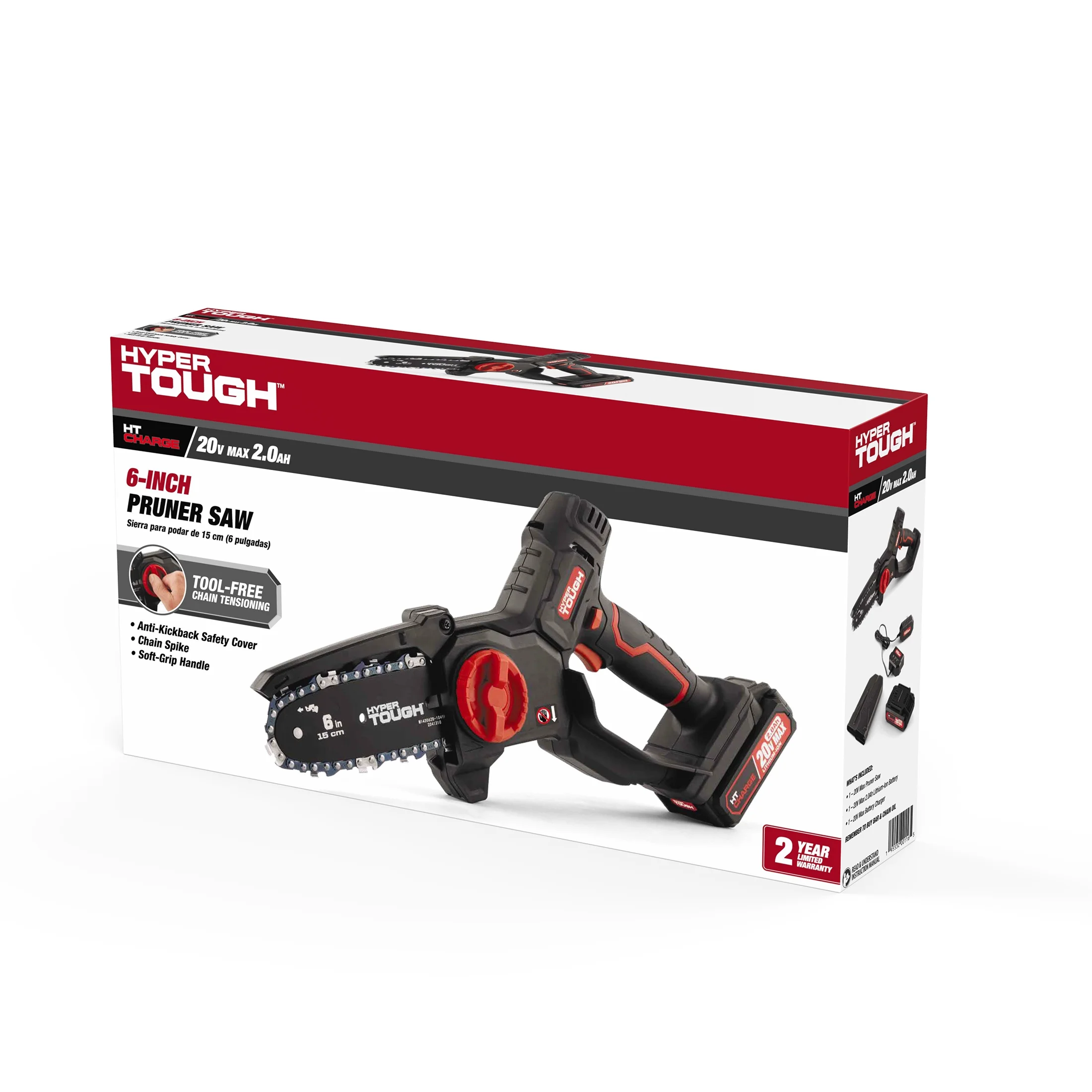 Hyper Tough 20-Volt 6-inch Mini Chainsaw with Battery and Charger, HT13-401-003-03 - Inhomebuy