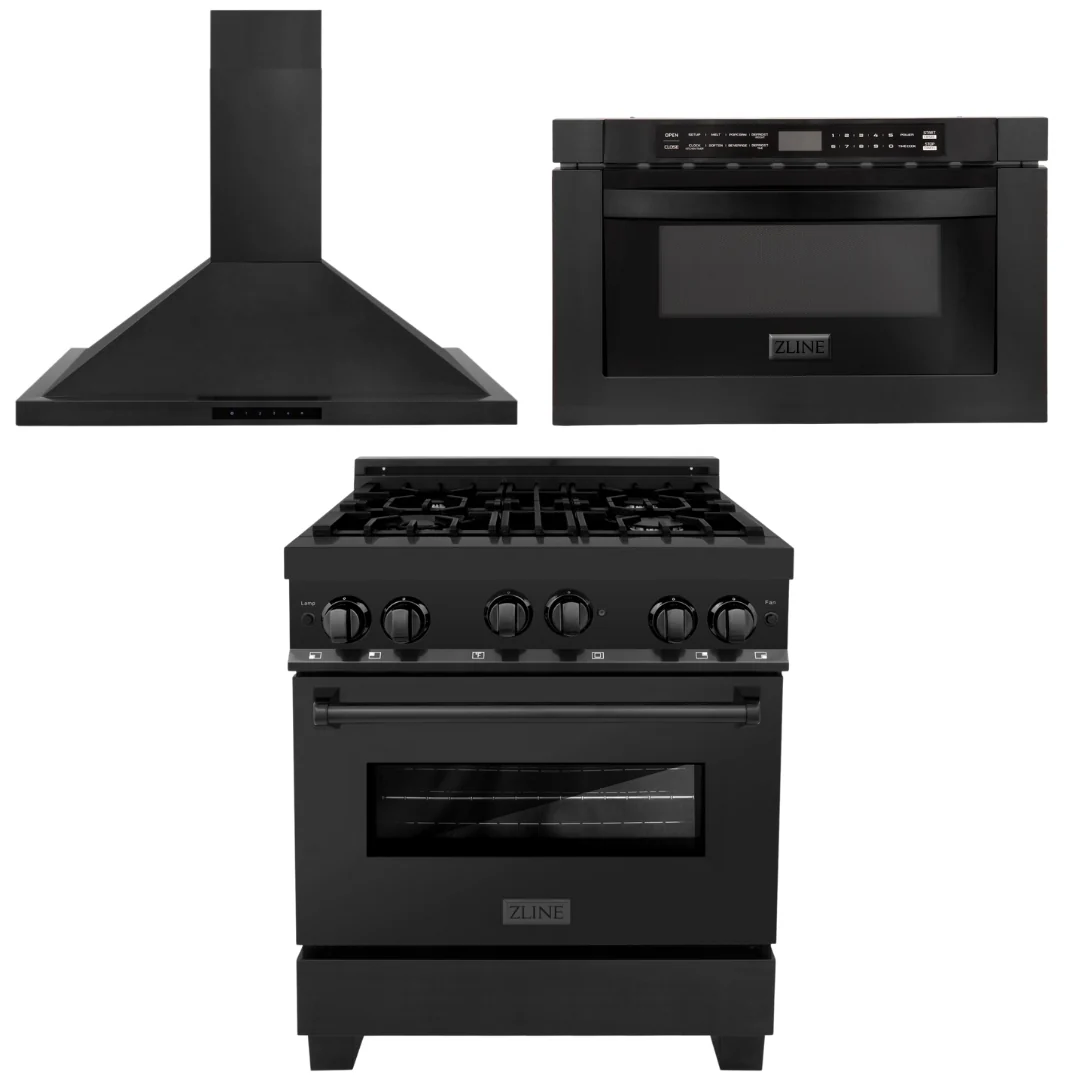 ZLINE Appliance Package - 30 in. Gas Range, Range Hood & Microwave Appliance Package, 3KP-RGBRBRH30-MW - Inhomebuy