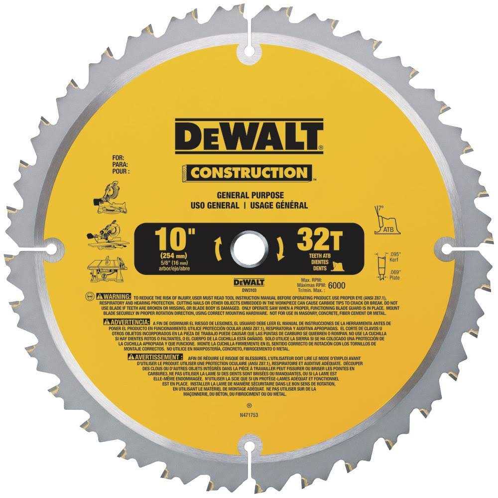 DW 10-in 60T and 10-in 32T Saw Blade - Inhomebuy