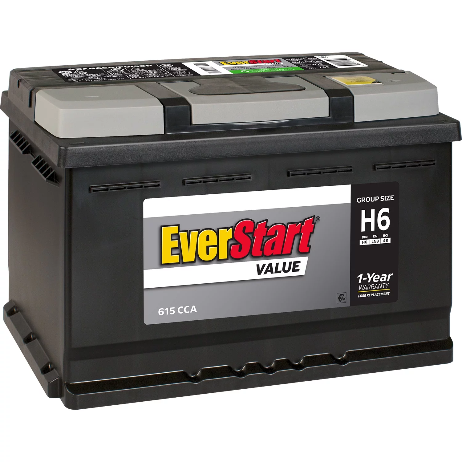 EverStart Value Lead Acid Automotive Battery, Group Size H6 / LN3 / 48 12 Volt, 615 CCA - Inhomebuy
