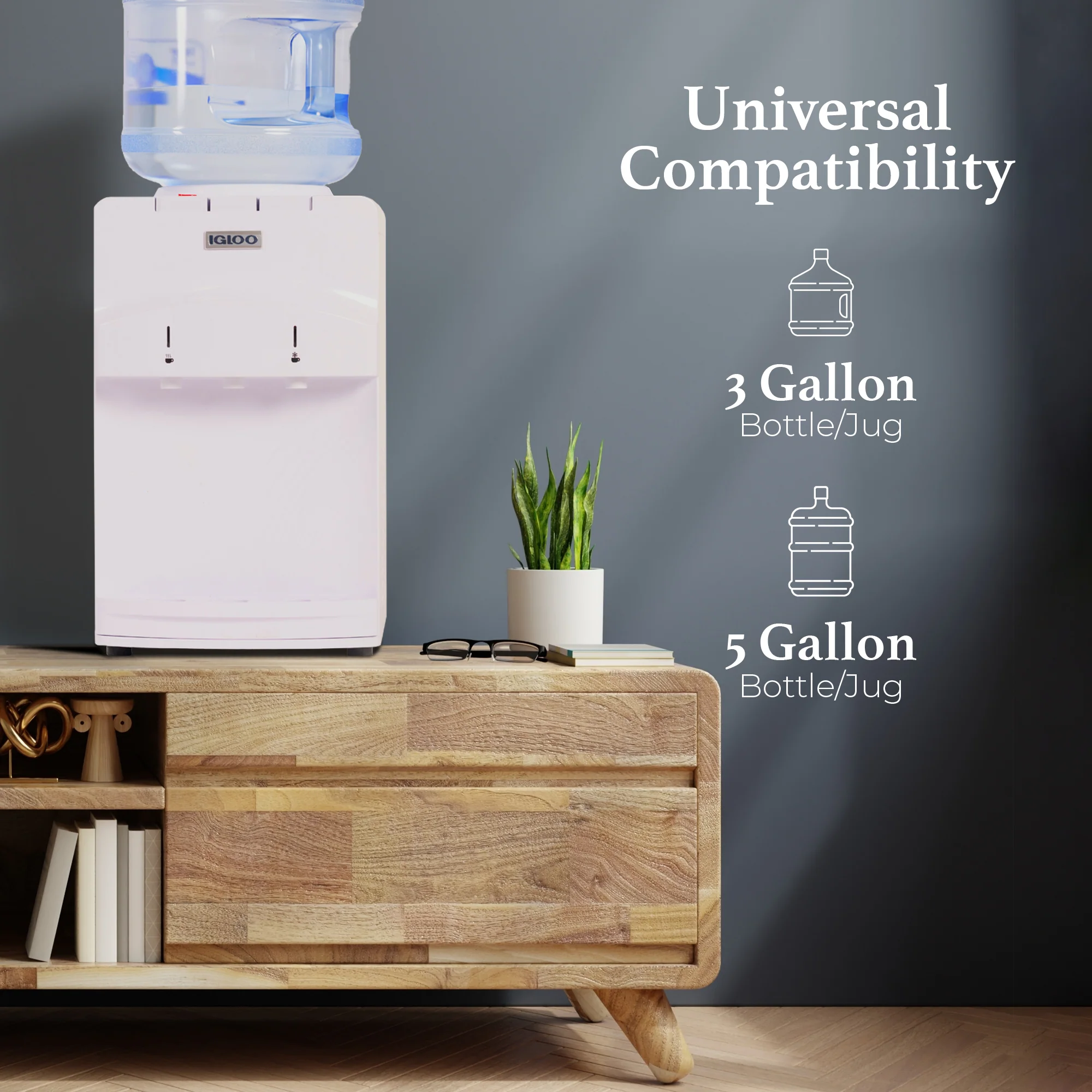 Igloo Countertop Room Temperature-Cold & Hot Top Loading Water Dispenser, White - Inhomebuy