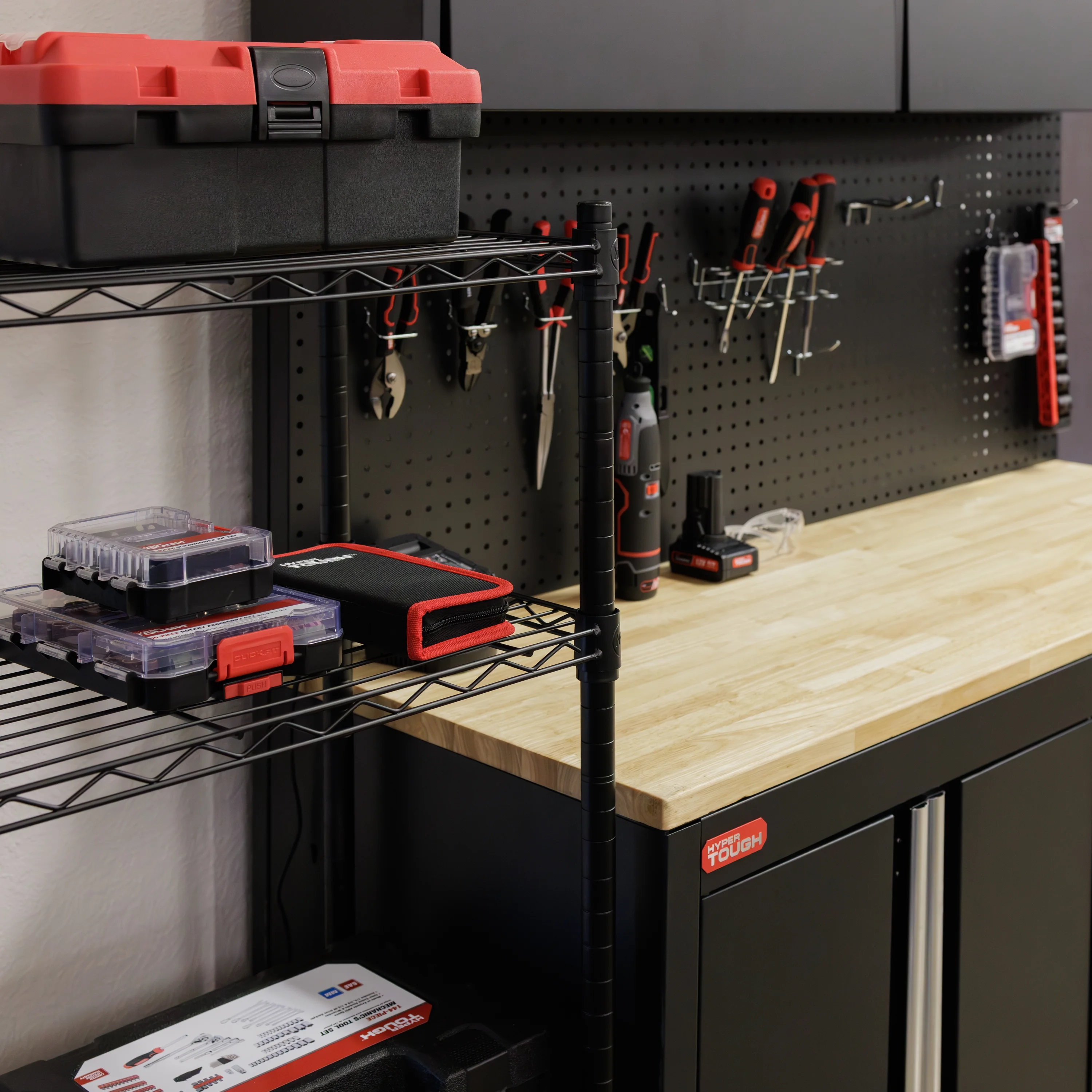 Hyper Tough 4 Tier Wire Shelf Unit, Black, 1400 lb. Capacity - Inhomebuy