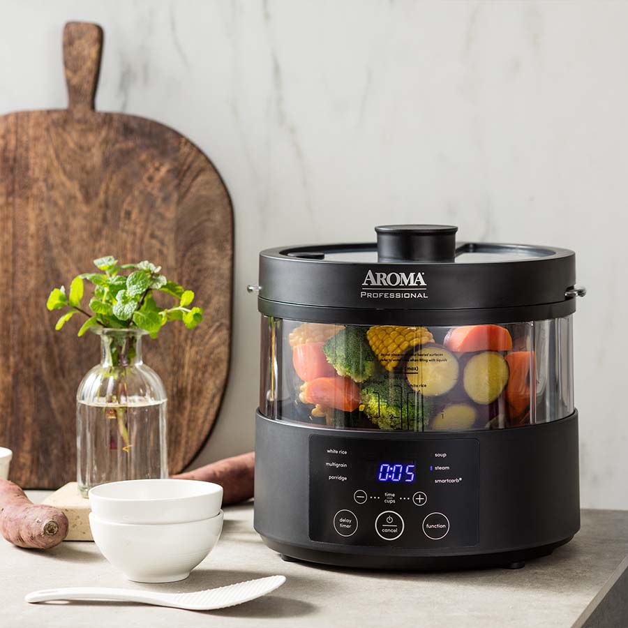 Aroma Rice Cooker: 4 cup, glass body, with SmartCarb | AMC-800 - Inhomebuy