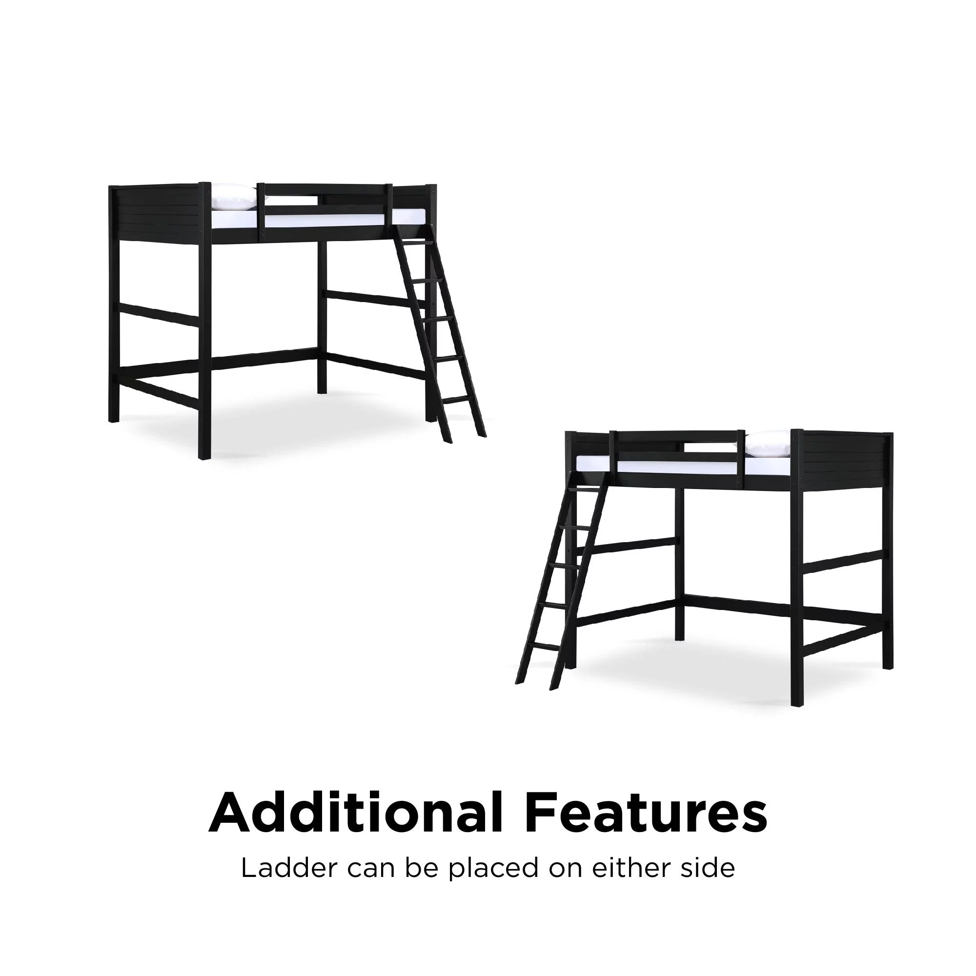 Your Zone Kiarah Full Size Loft Bed with Ladder, Black - Inhomebuy