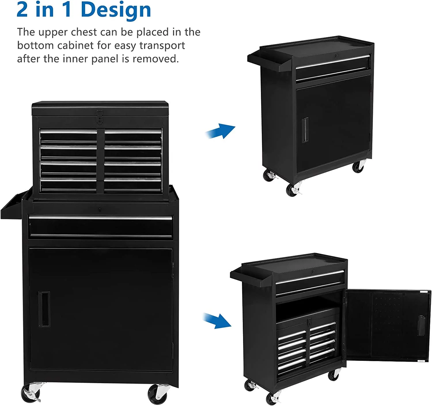 TUFFIOM 5-Drawer Rolling Tool Chest, Tool Storage Cabinet with Adjustable Shelf, Tool Organizer Box - Inhomebuy