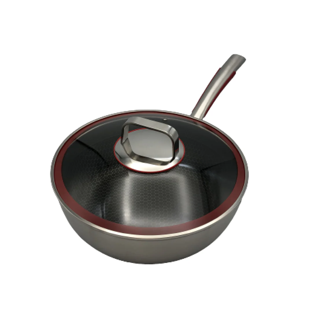 Healthy Bear SUS Hybrid Wok: 28cm with glass lid | BC-HW28G - Inhomebuy