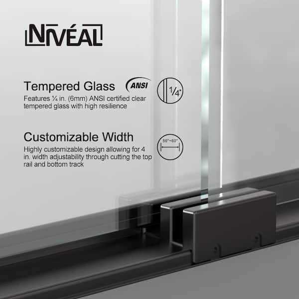 niveal Citron 34 in. W x 72 in. H Fixed Framed Shower Door in Matte Black Finish with Patterned Glass - Inhomebuy
