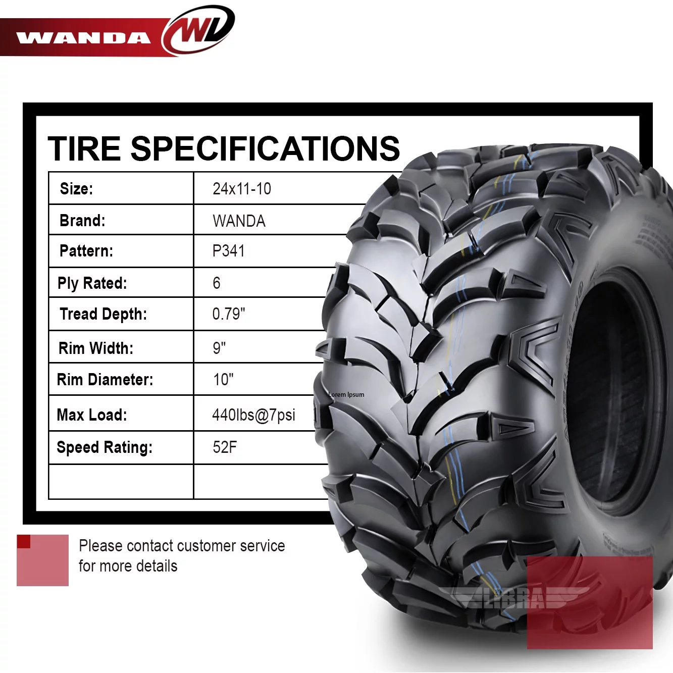 2 New WANDA ATV/UTV Tires 24x11-10 /6PR P341 - 10245 - Inhomebuy