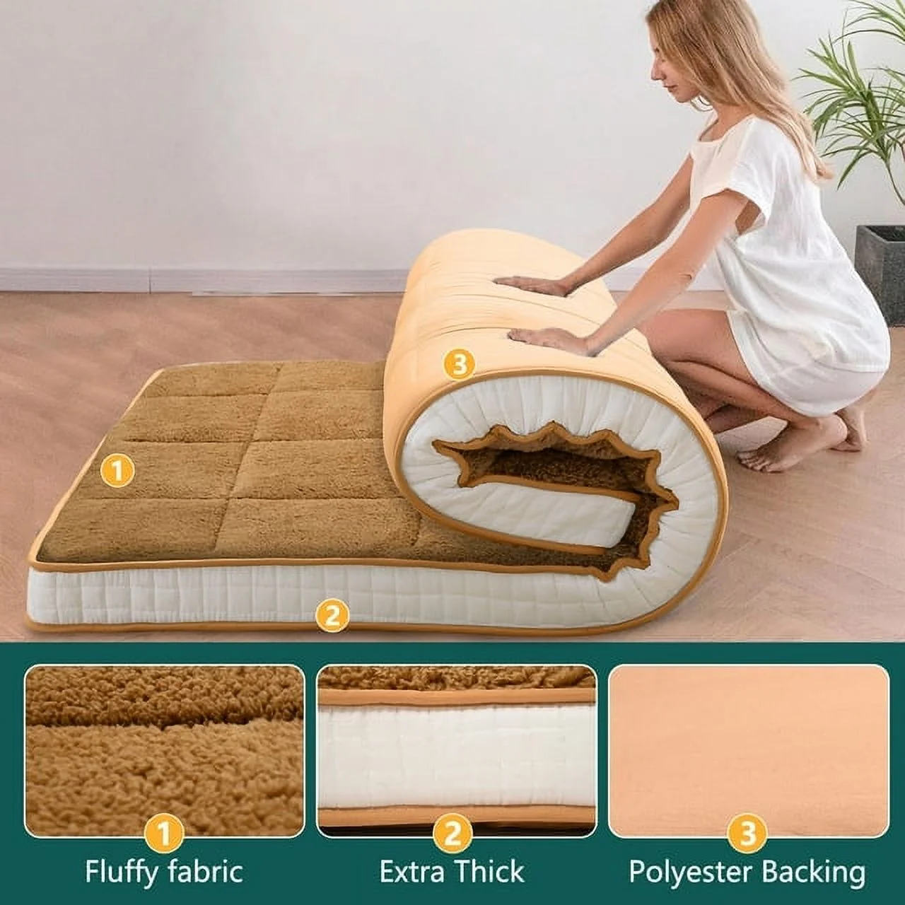 ABORON Japanese Floor Mattress, Upgraded Reversible Winter Futon Mattress Foam Mattress, 4