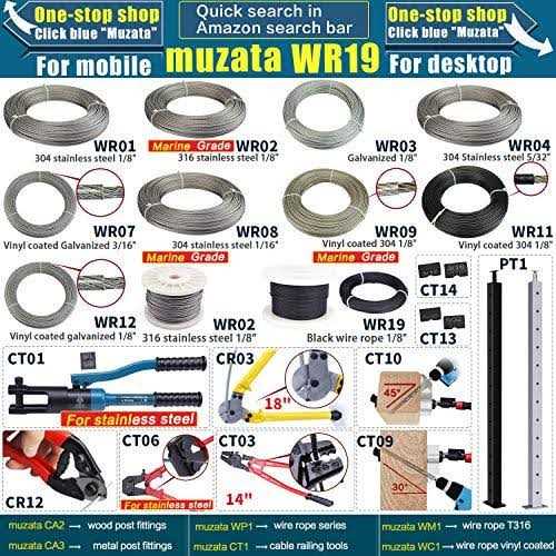 MUZATA 1/8 Black Wire Rope T316 Stainless Steel Marine Grade for Indoor Interior Cable Railing Aircraft Stair Deck Fencing 7×7 Strand DIY - Inhomebuy