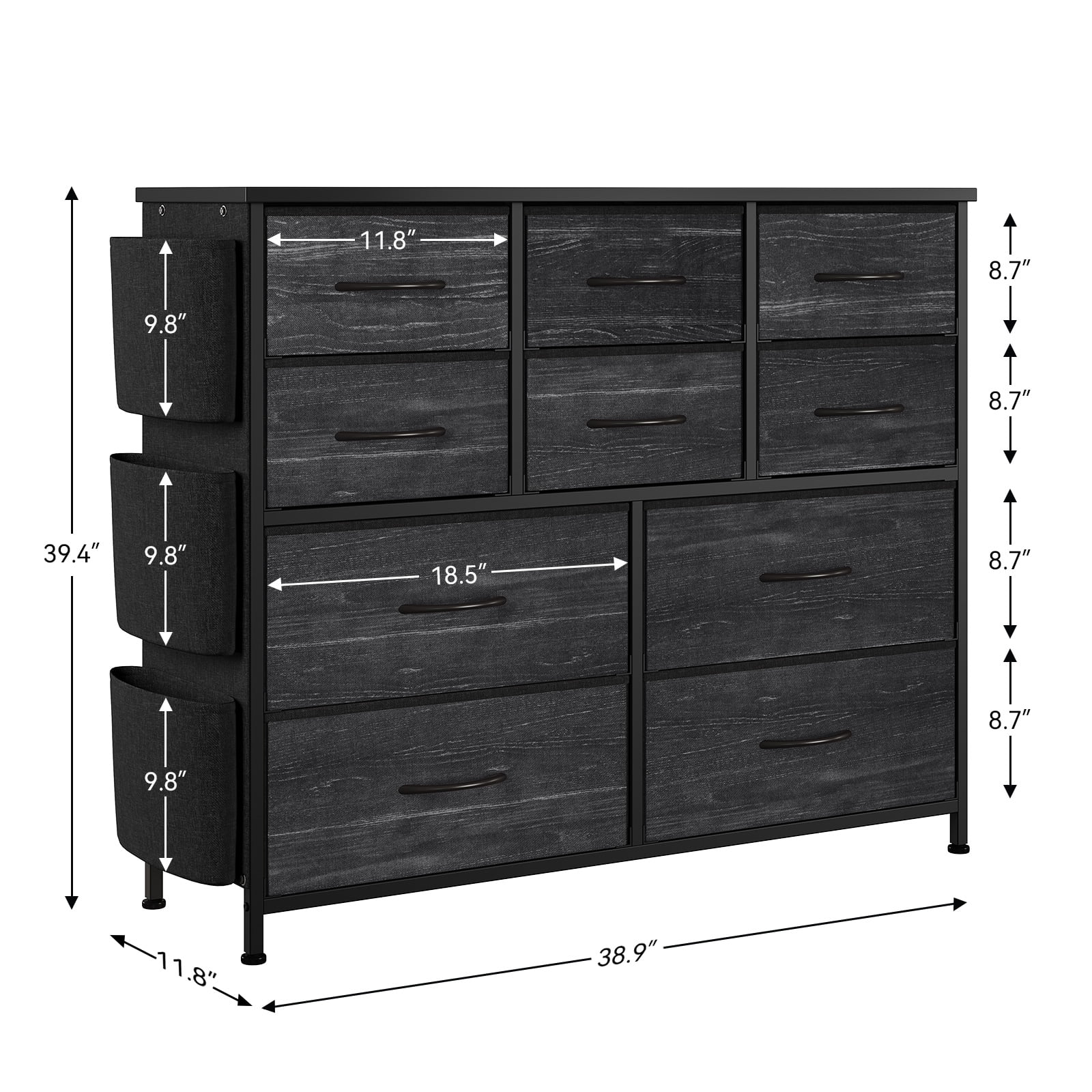 Zzistar 10 Drawers Dresser, Wood Top Dresser Chests of Drawers Storage Organizer Unit with Fabric Drawer - Inhomebuy