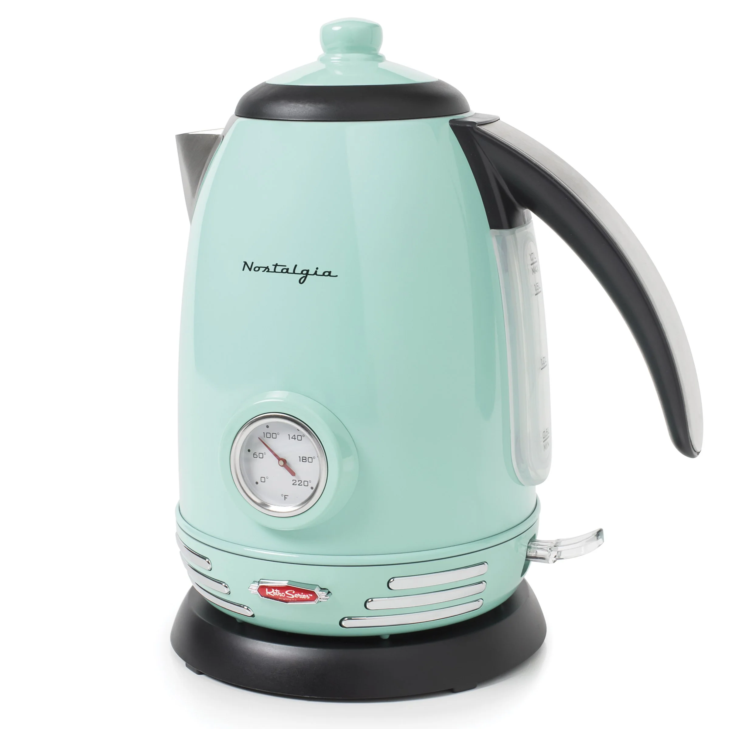 Retro 1.7-Liter Stainless Steel Electric Water Kettle with Strix Thermostat, Aqua - Inhomebuy