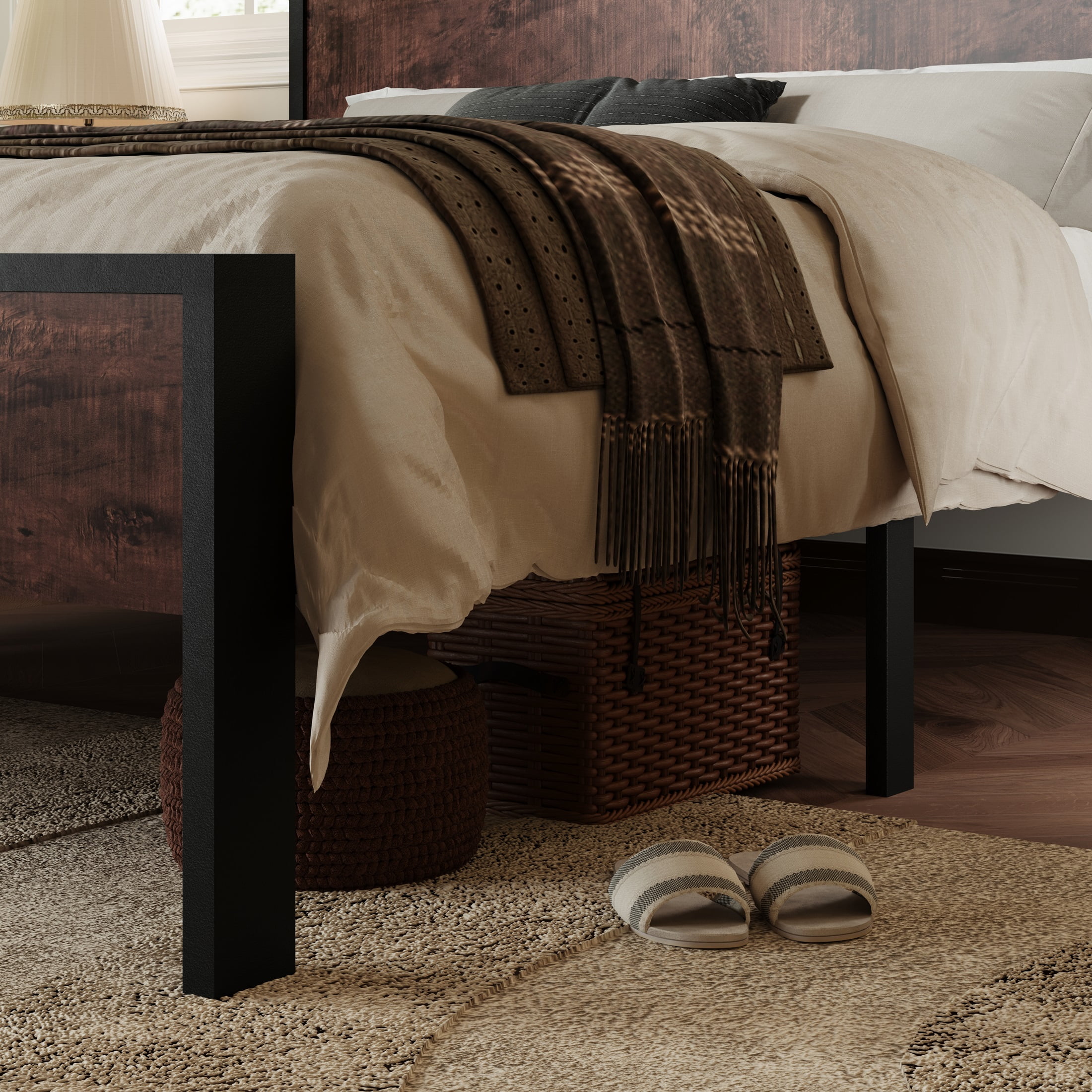 Allewie Sanders Queen Size Metal Platform Bed Frame with Wood Headboard and Footboard & Metal Slat - Inhomebuy