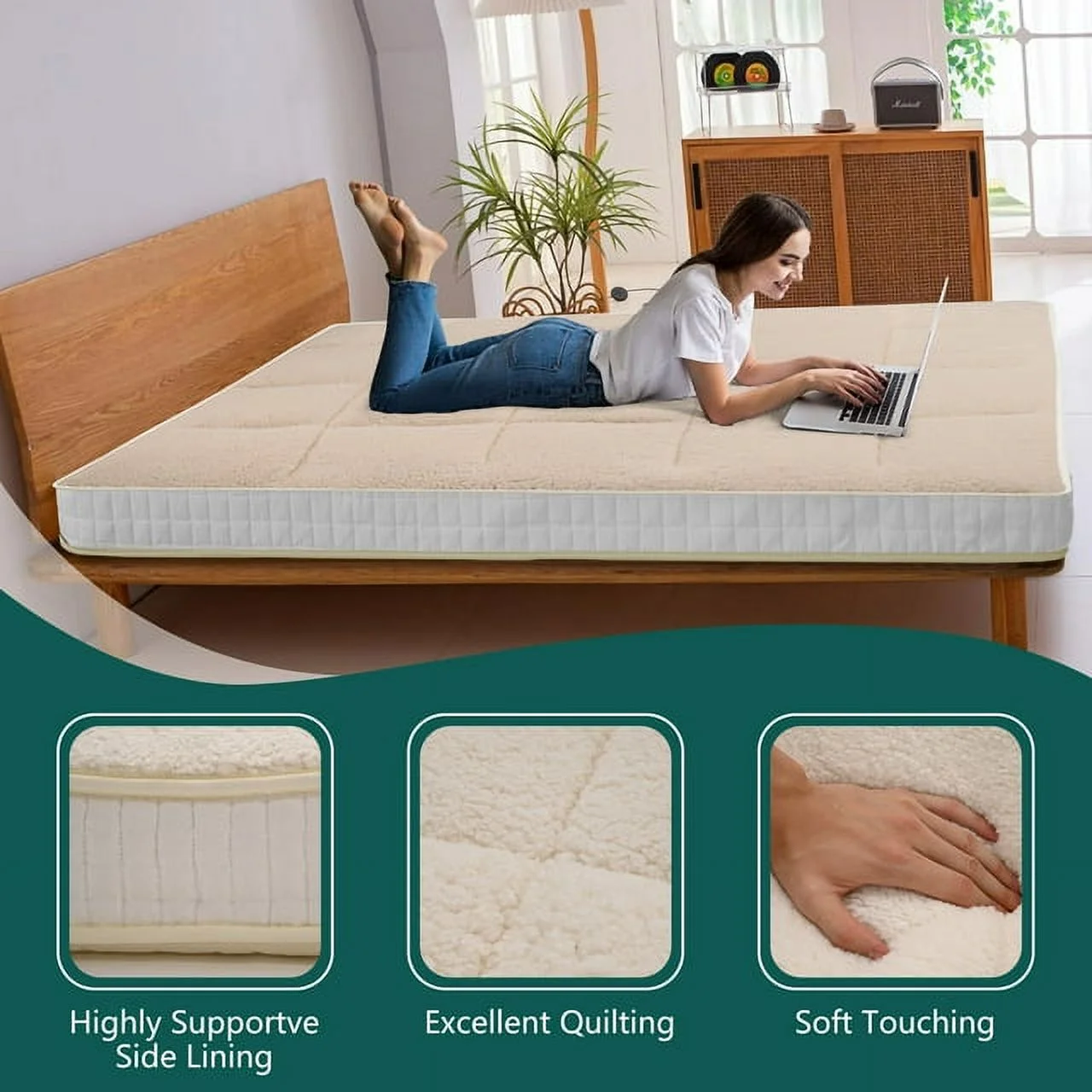ABORON Japanese Floor Mattress, Upgraded Reversible Winter Futon Mattress Foam Mattress, 4