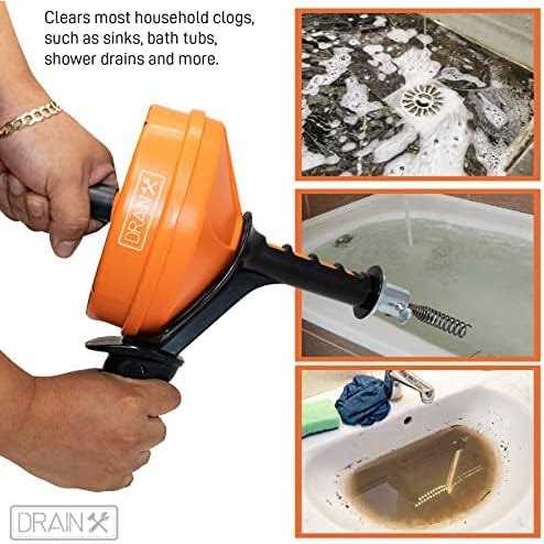 Drainx Heavy-Duty-Steel Pro Drum Drain Auger, 25 Ft., with Work Gloves and Carrying Pouch - Inhomebuy