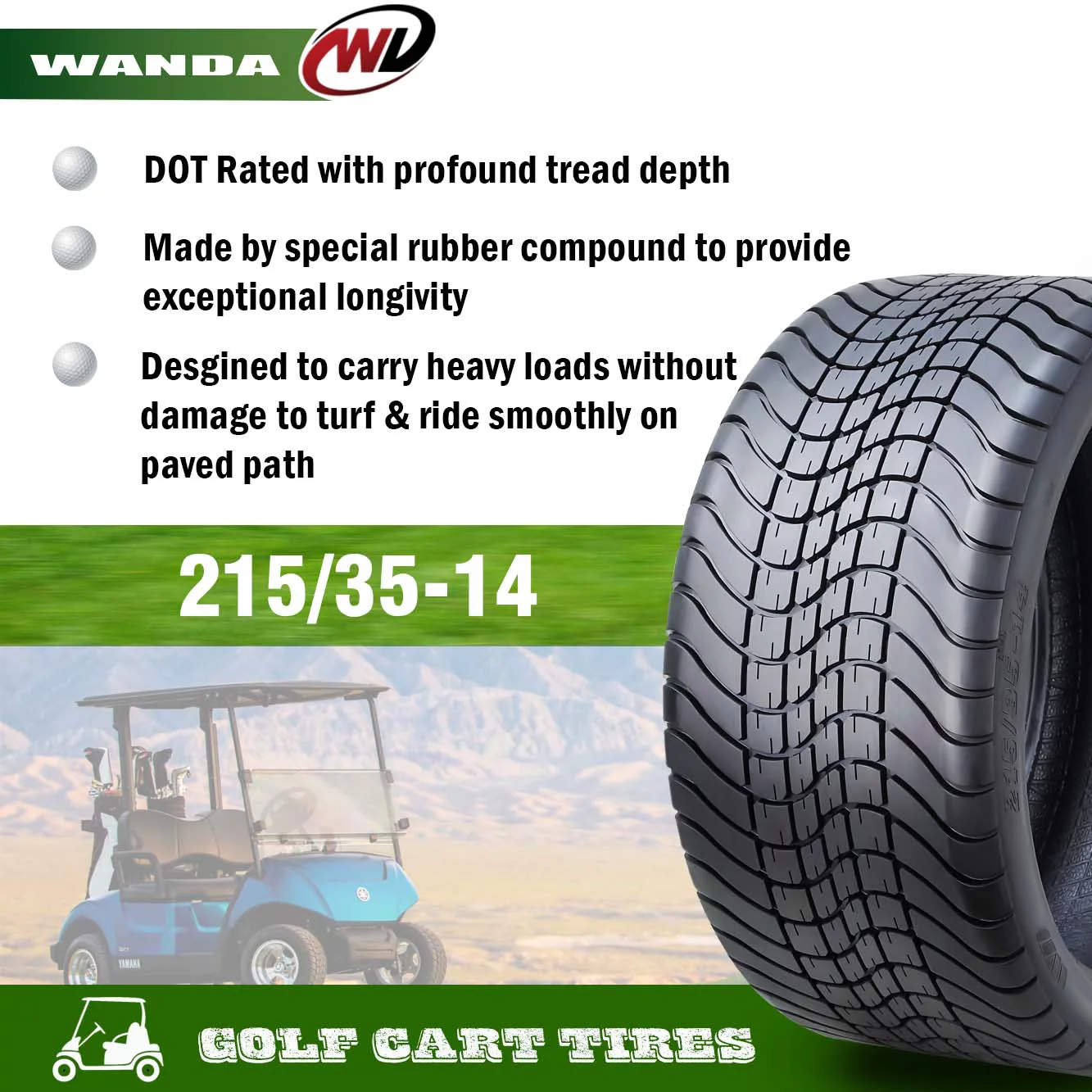 WANDA 215/35-14 Golf Cart ATV Tires 4 Ply 215/35x14 14009 - Inhomebuy