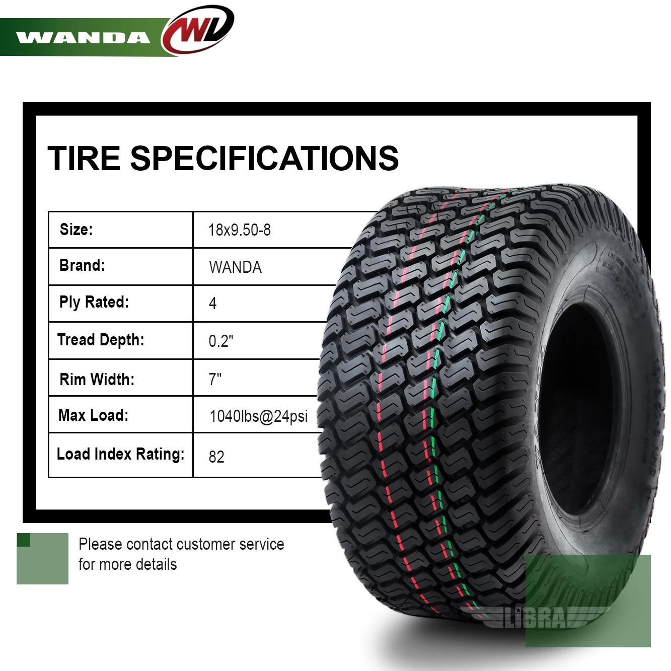 2 New WANDA 18x9.50-8 Lawn Mower Utility/ Golf Cart Turf Tires P332 -13032 - Inhomebuy