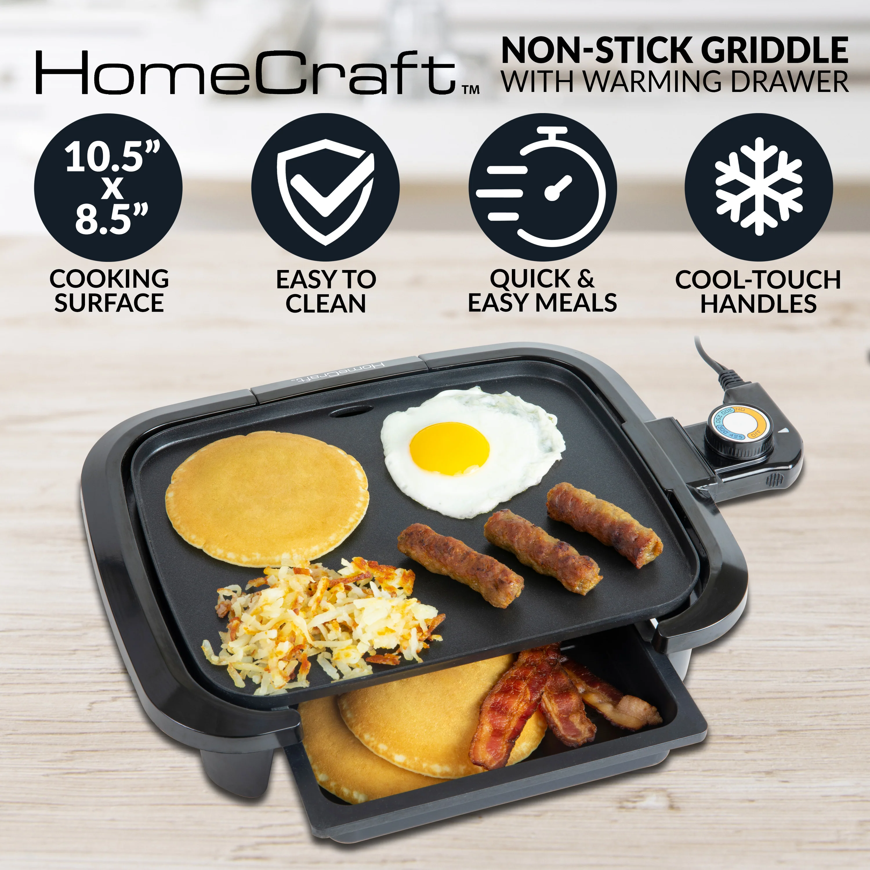 HomeCraft Non-Stick Griddle With Warming Drawer - Inhomebuy