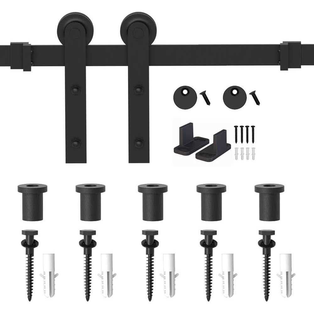 WINSOON 5-18FT Sliding Barn Wood Door Hardware Cabinet Closet Kit Antique Style for Double Doors Black Surface - Inhomebuy