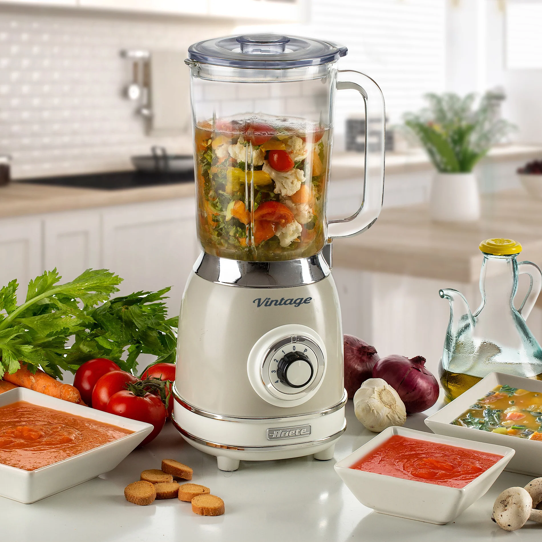 Vintage Blender With Glass Cup Beige 1000W - Inhomebuy